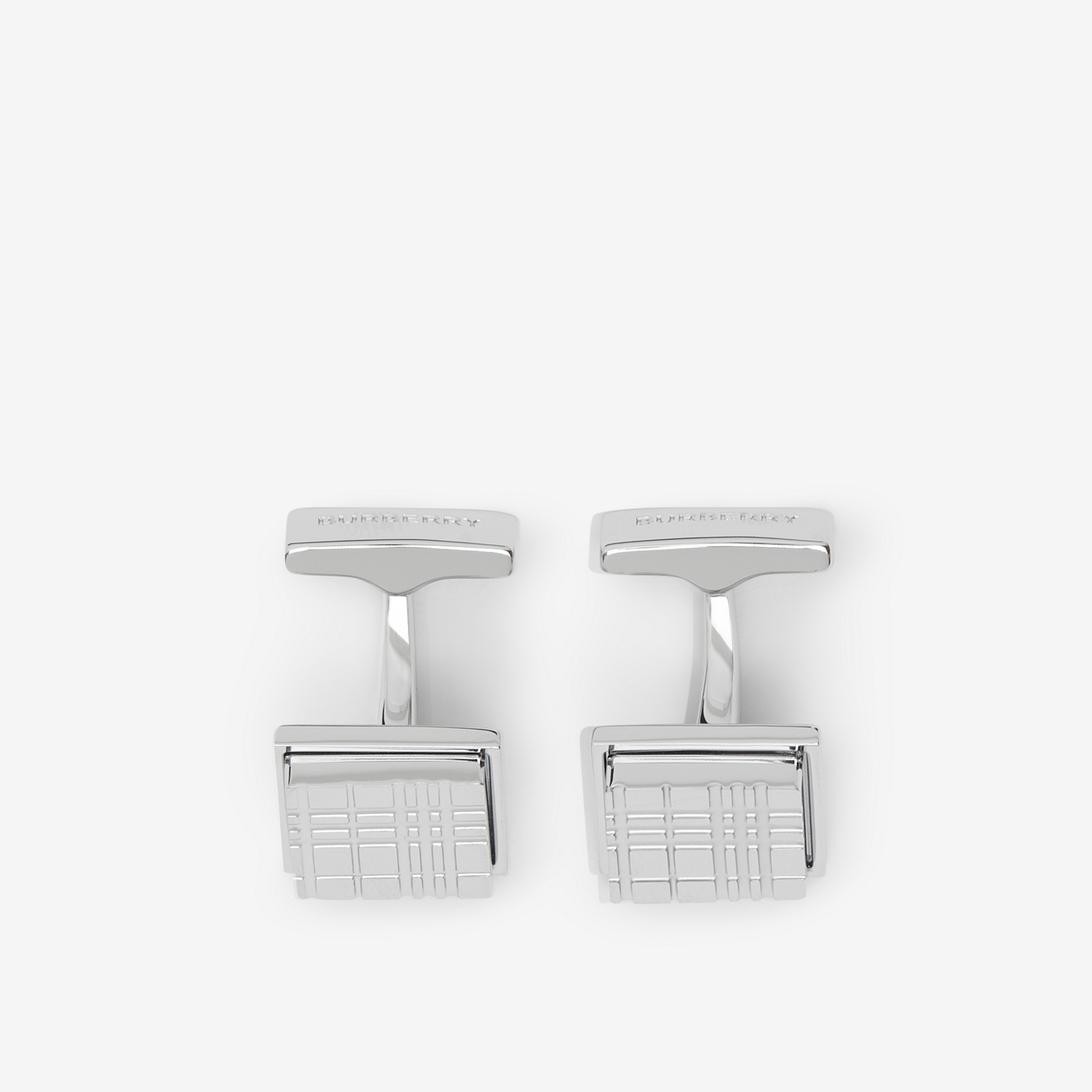 Check Engraved Palladium-plated Square Cufflinks - Men | Burberry® Official - 2