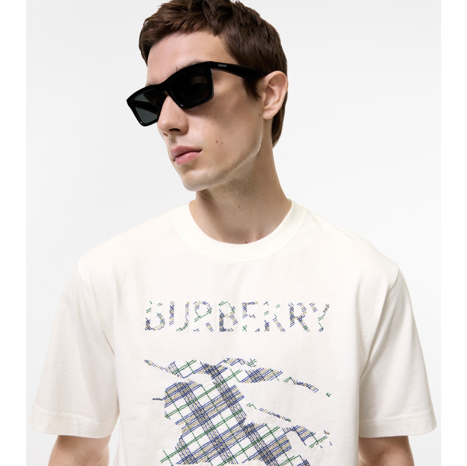 Knight Sketch Cotton T-shirt in Chalk white/peacock blue - Men | Burberry® Official