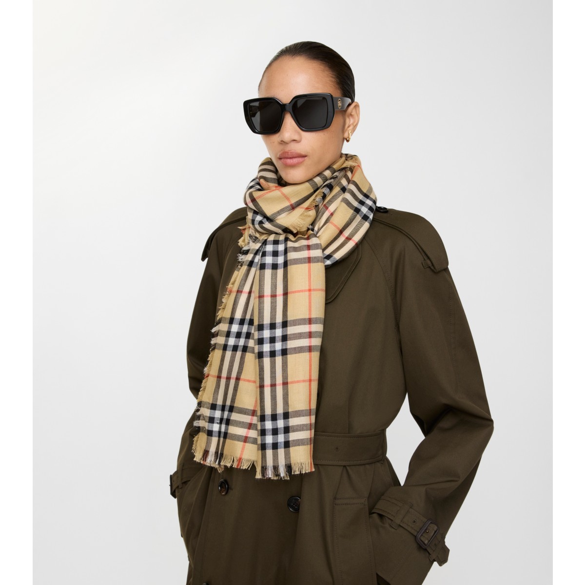 Check Cashmere Silk Scarf