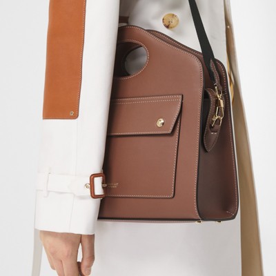 Bolso tote Pocket pequeño en piel pespunteada (Marrón Malta) - Mujer |  Burberry® oficial