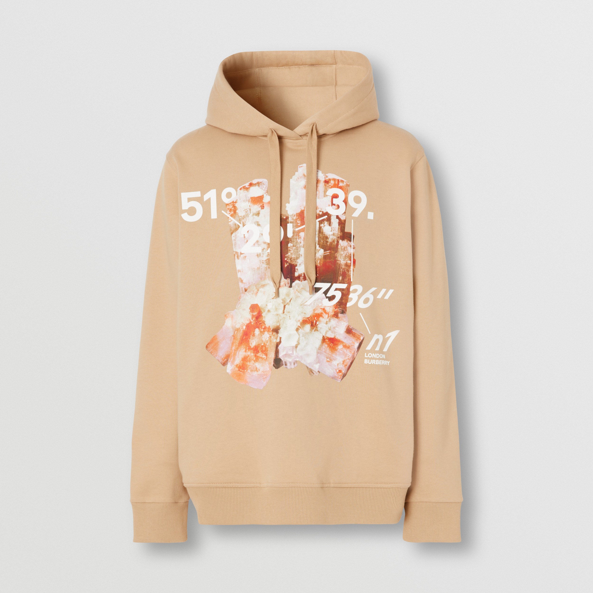 Sudadera en algodón capucha estampado cristal y coordenadas (Rosa Beige Suave) - Hombre | Burberry®