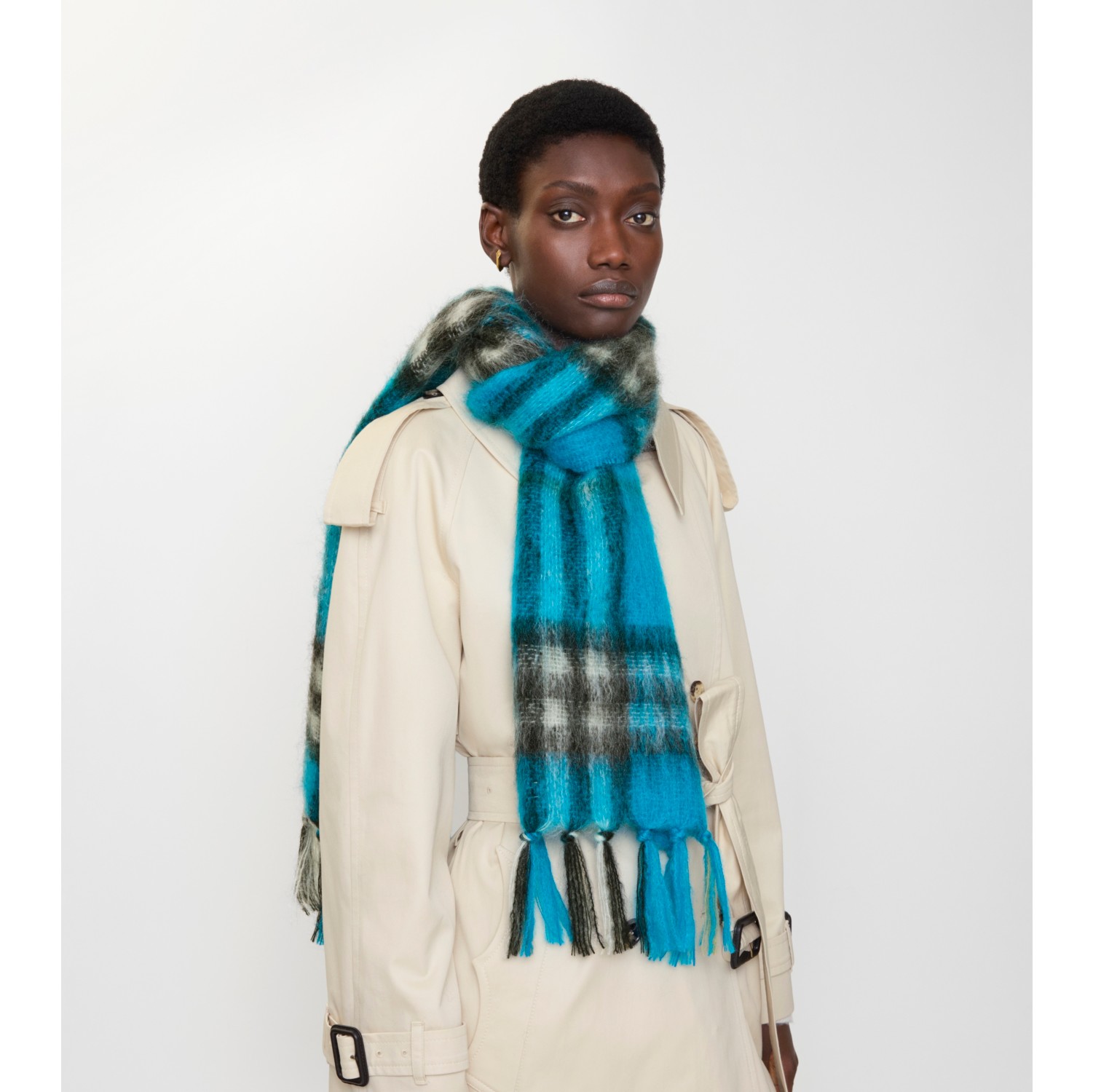 Check Mohair Wool Scarf in Hyacinth | Burberry® Official
