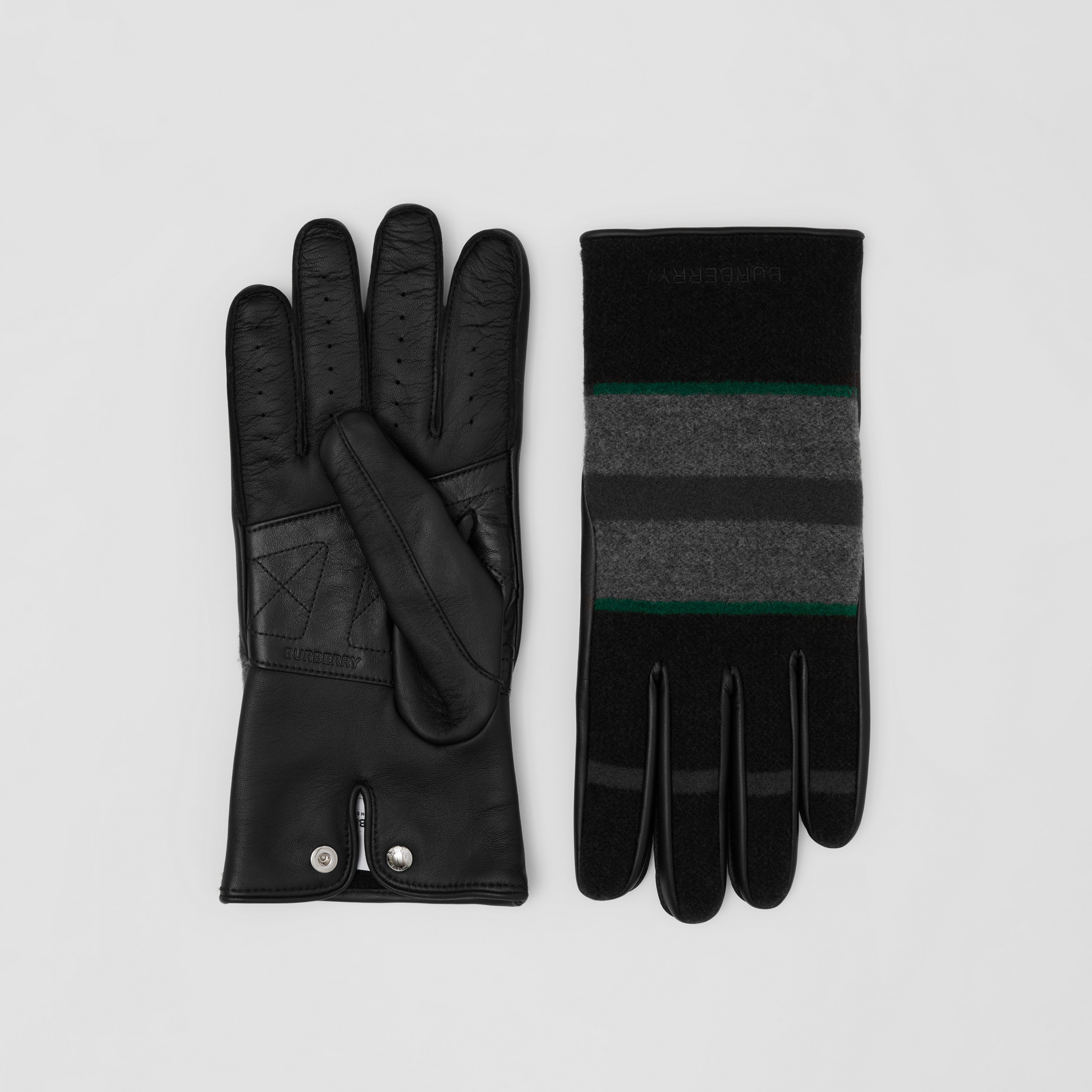Gestreifte Handschuhe aus Wolle und Leder mit Kaschmirfutter (Dunkles Sturmgrau) | Burberry® - 1