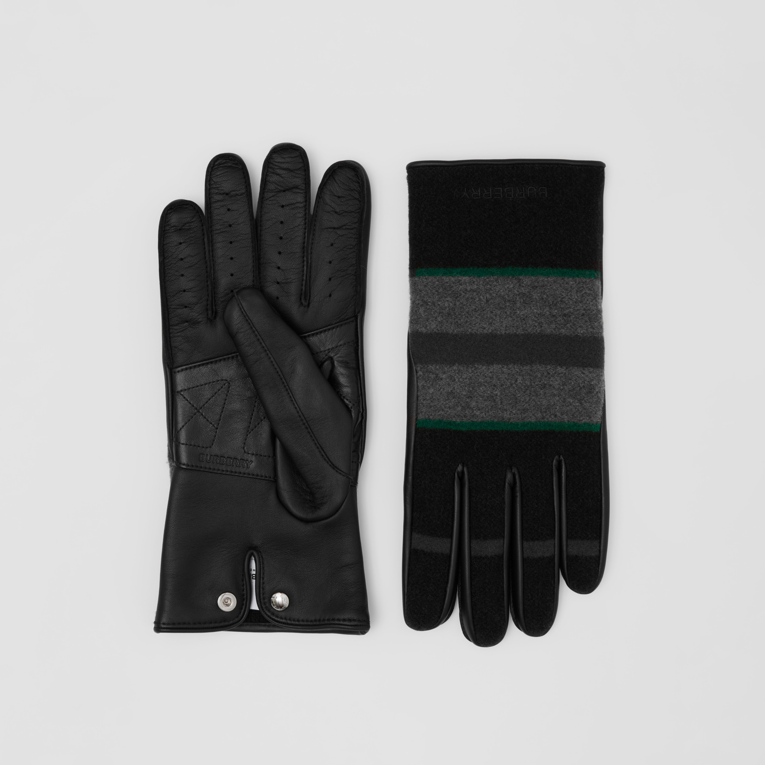 Cashmerelined striped Wool and Leather Gloves in Dark Thunder Grey