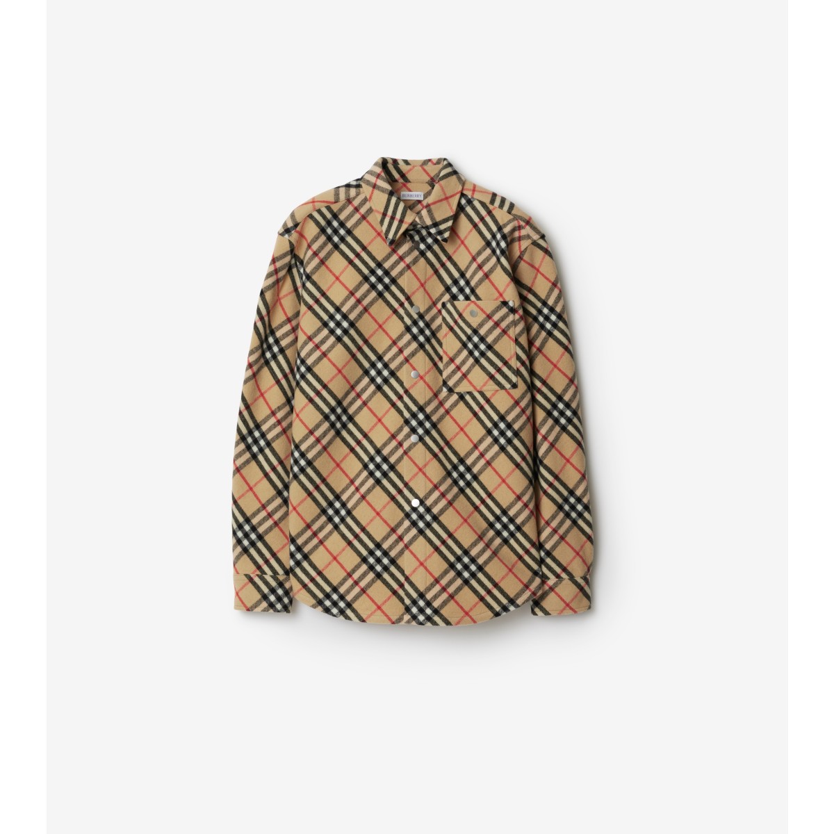 Shop Burberry Check Wool Shirt In Sand