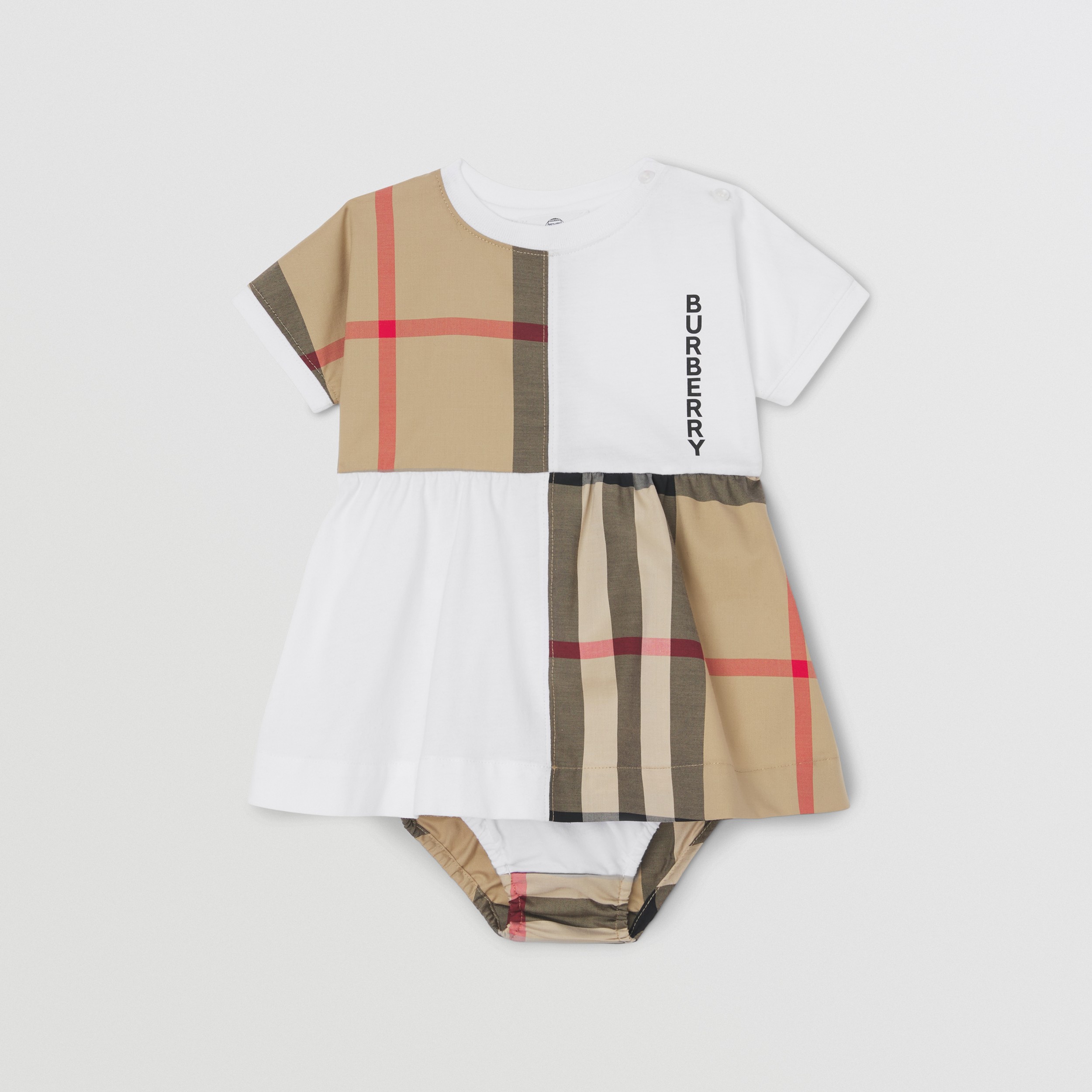 Check Panel Cotton Dress with Bloomers in White - Children | Burberry® Official - 1