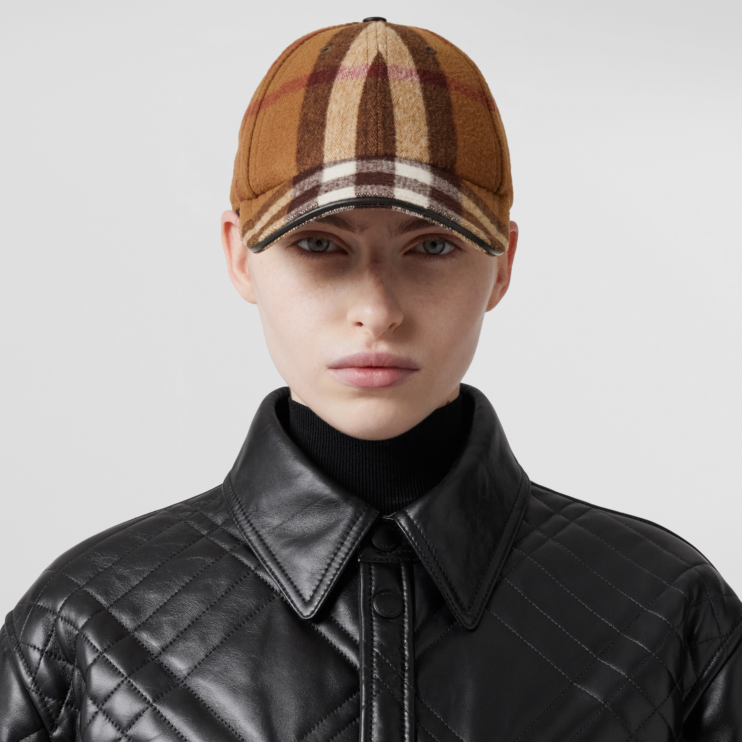 Exaggerated Check Wool Baseball Cap in Birch Brown | Burberry® Official - 2