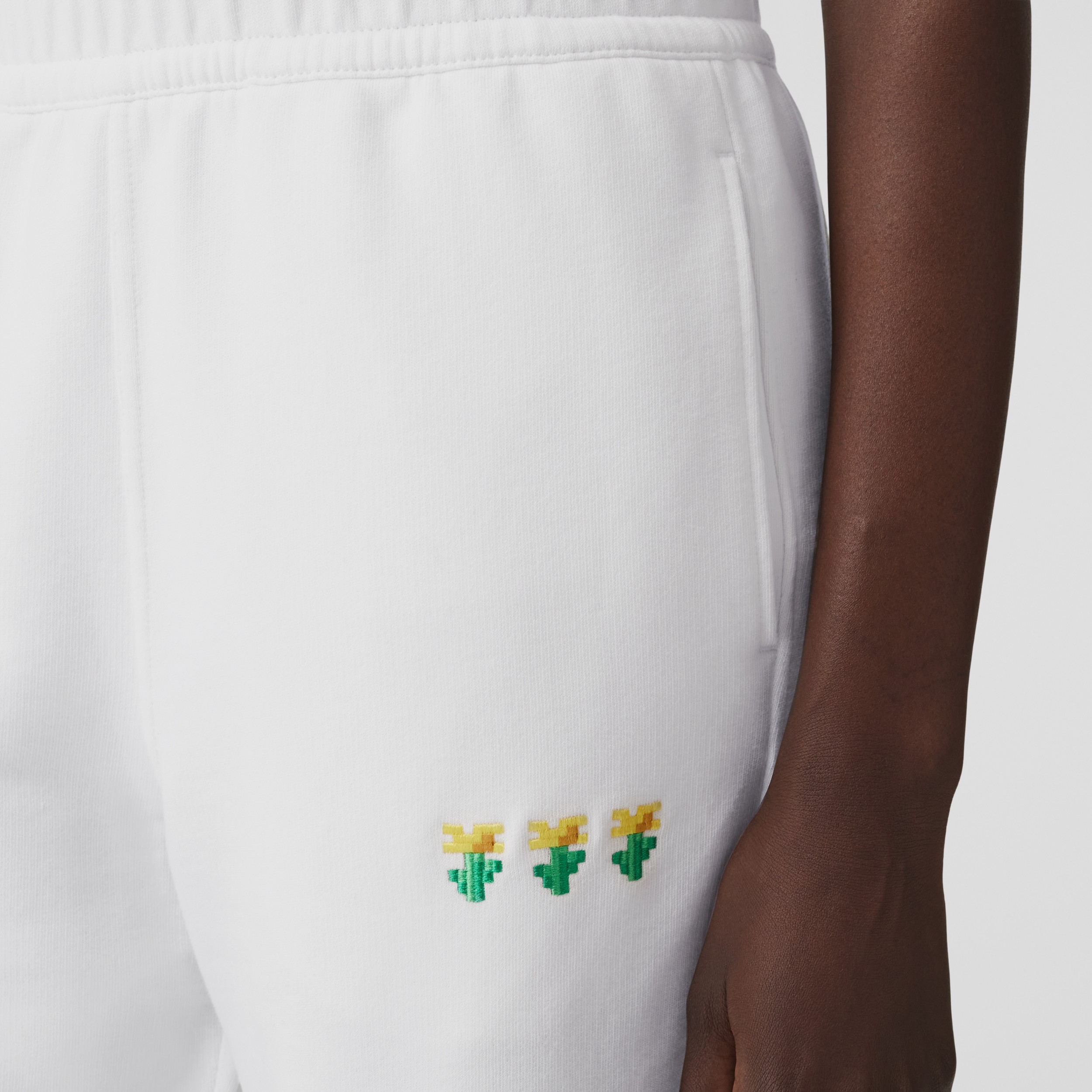 Embroidered Floral Cotton Jogging Pants in White Women Burberry