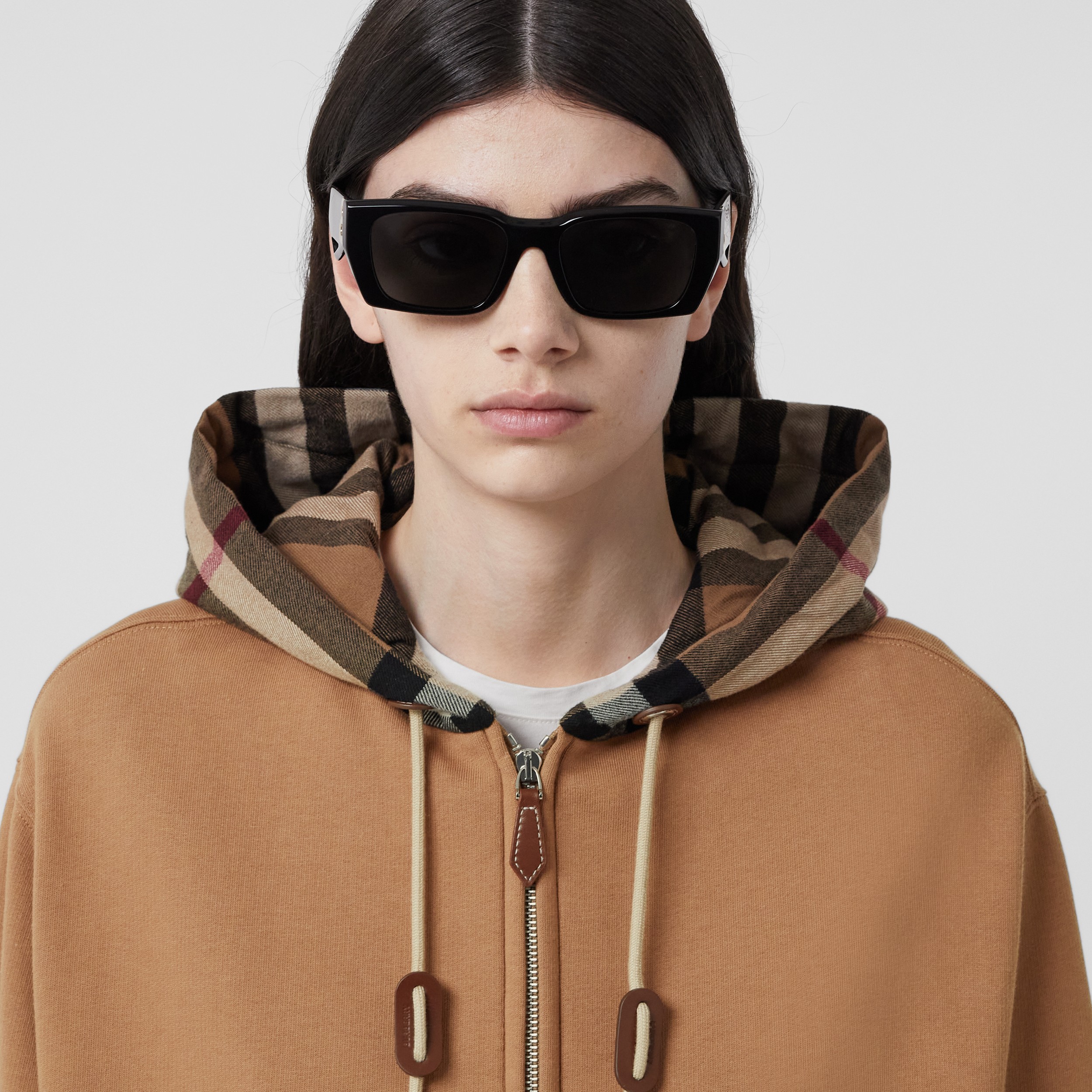Check Hood Cotton Oversized Hooded Top in Camel - Women | Burberry® Official - 2
