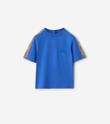 BURBERRY 青 Tシャツ 8Y チェックトリム コットンTシャツ (ヒヤシンスブルー) | Burberry®公式