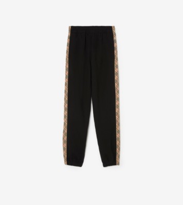 Check Trim Cotton Jogging Pants in Black - Men | Burberry® Official