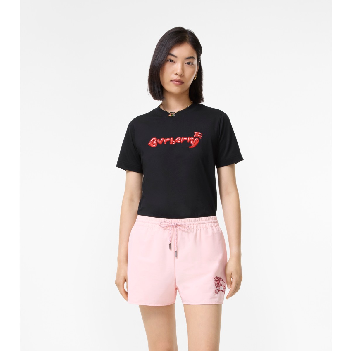  Embroidered Heart Logo Cotton T-shirt