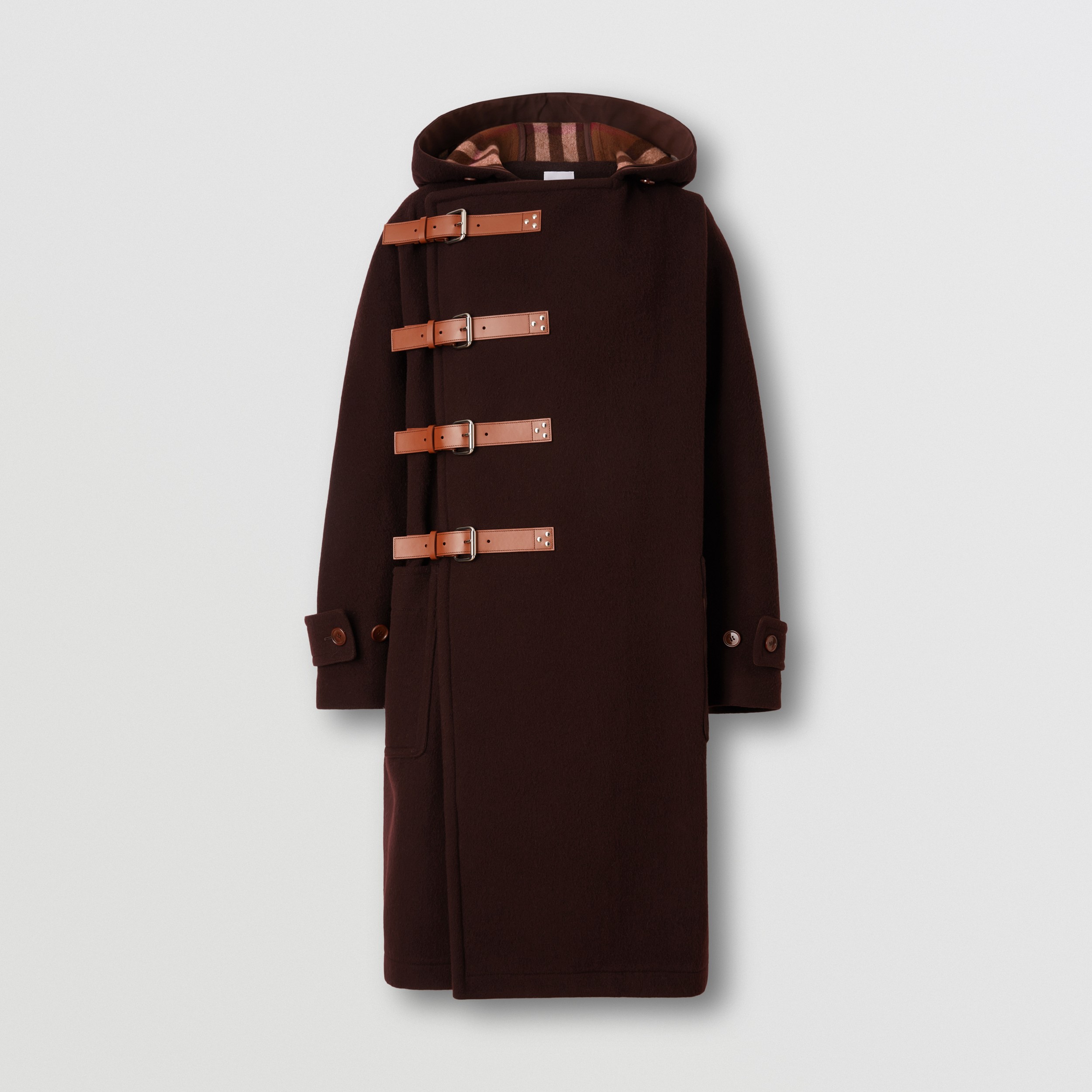 Strap Detail Wool Hooded Duffle Coat in Dark Umber - Men | Burberry® Official - 4