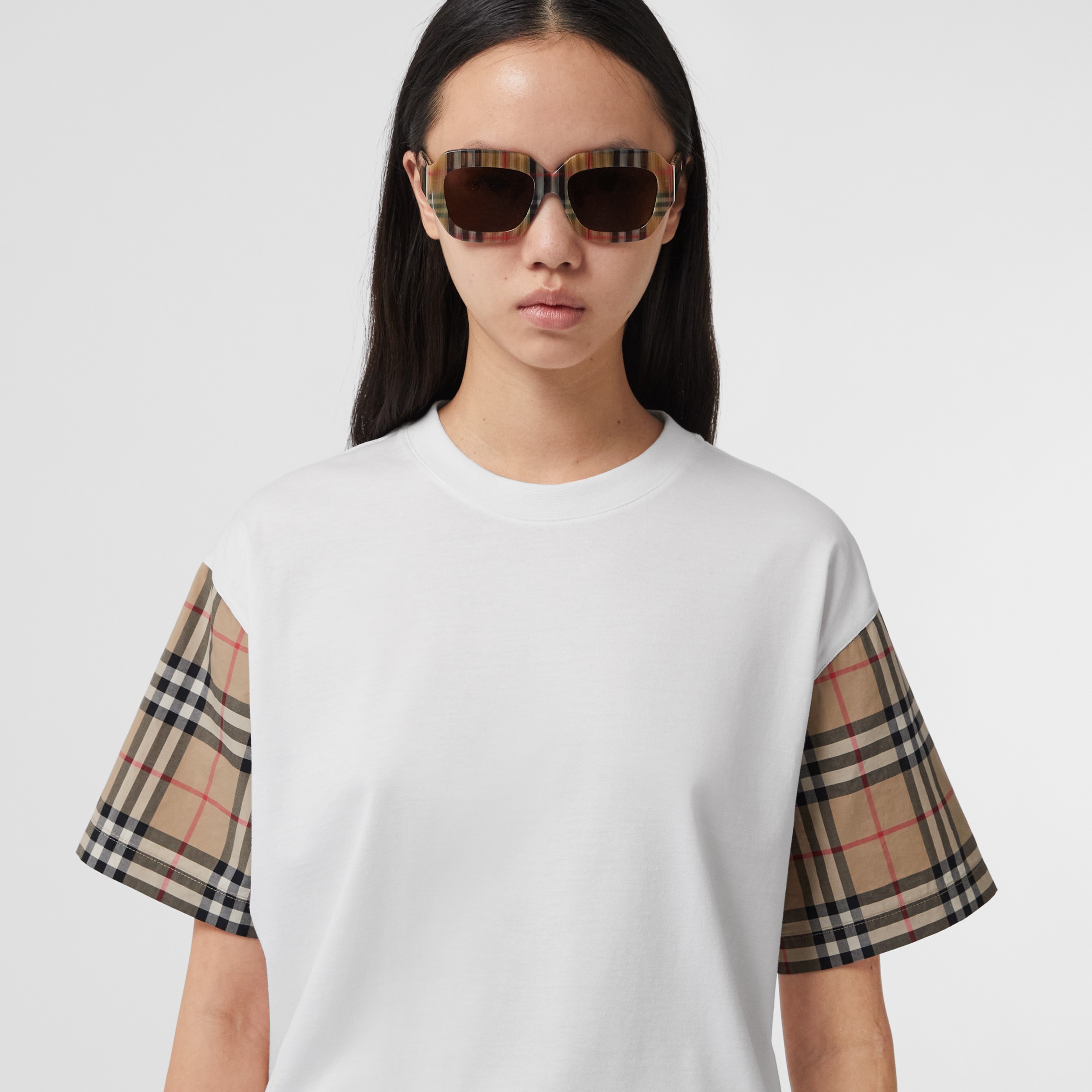 Womens Clothing Tops T-shirts Burberry Oversize Cotton T-shirt With Tartan Detail 
