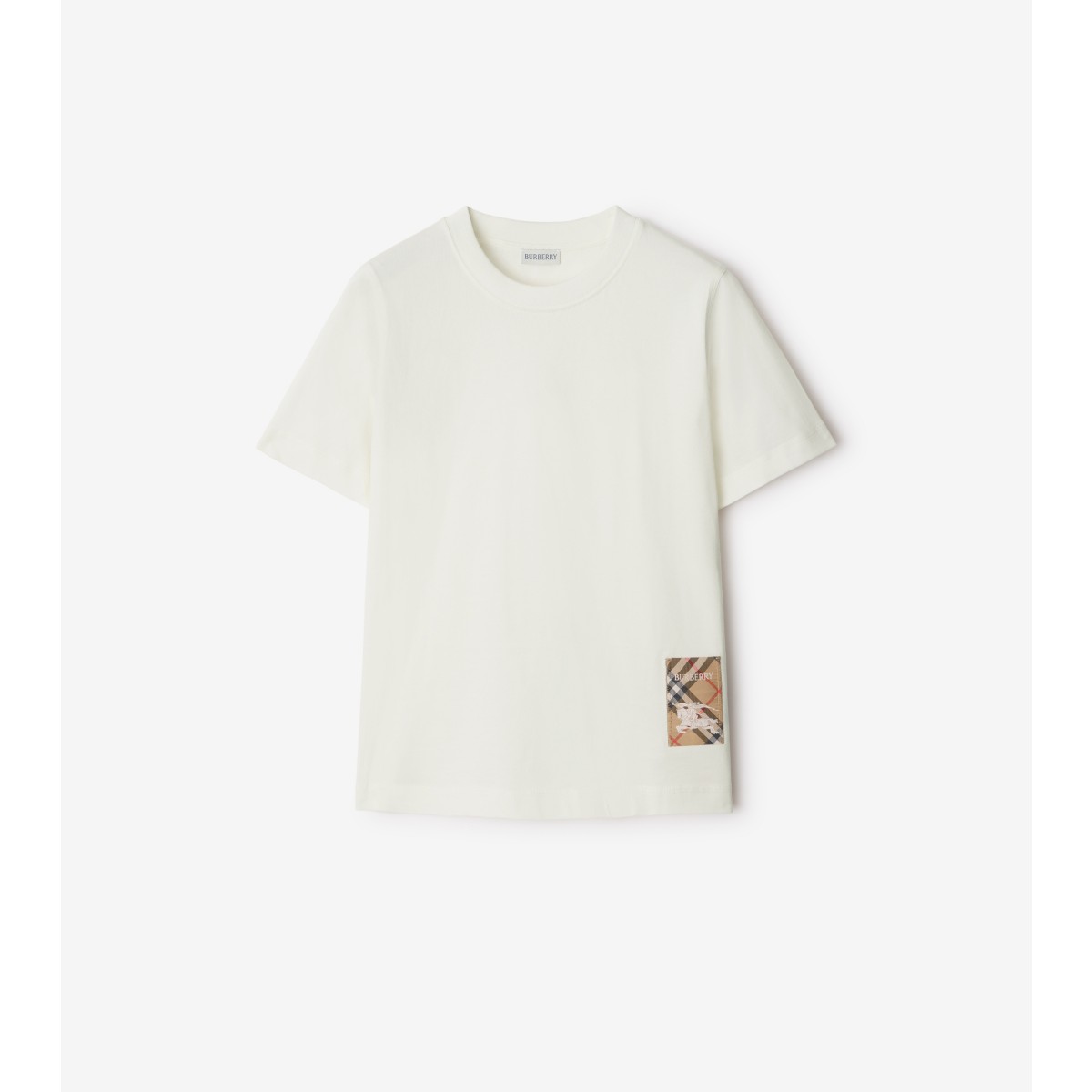 Burberry Cotton T-shirt With Check Application In Chalk