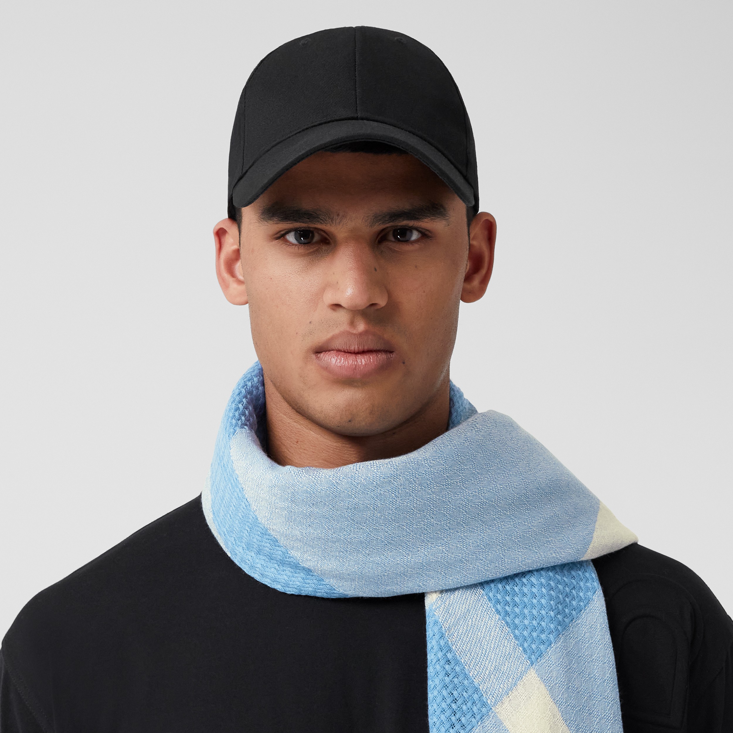 Check Cashmere Large Square Scarf in Pale Blue | Burberry® Official - 4
