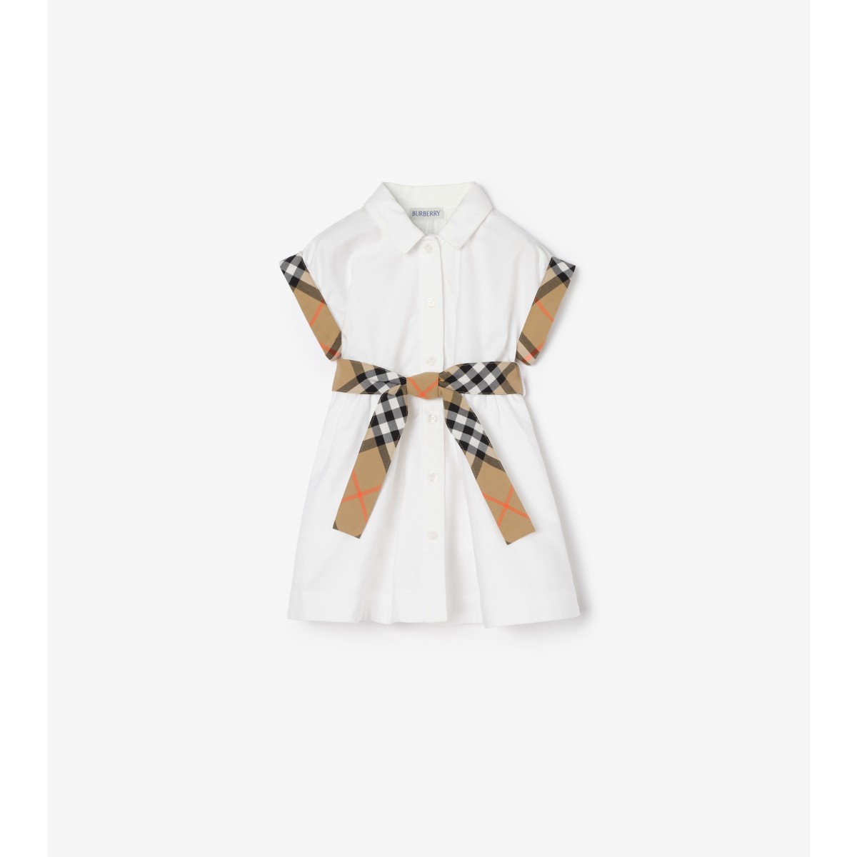  Check Trim Cotton Shirt Dress