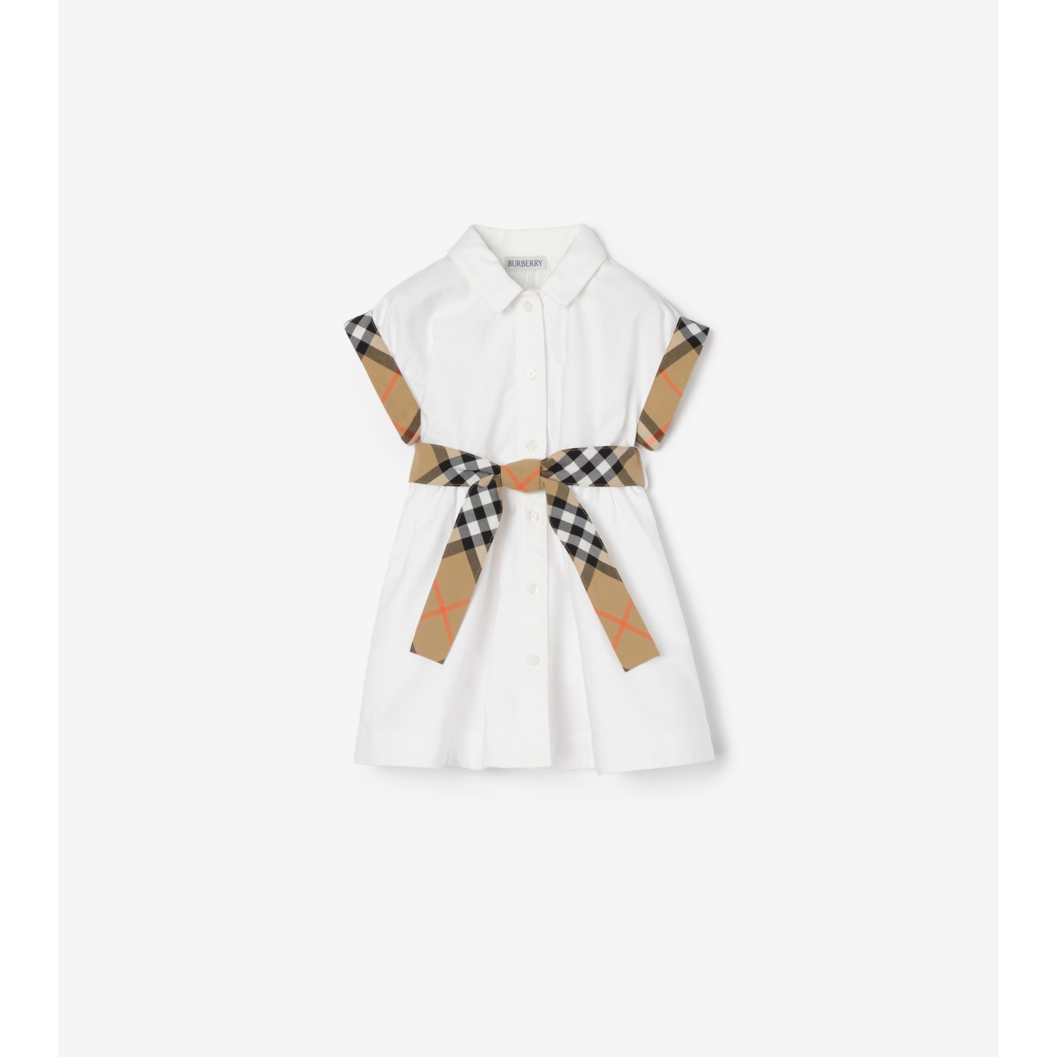 Check Trim Cotton Shirt Dress