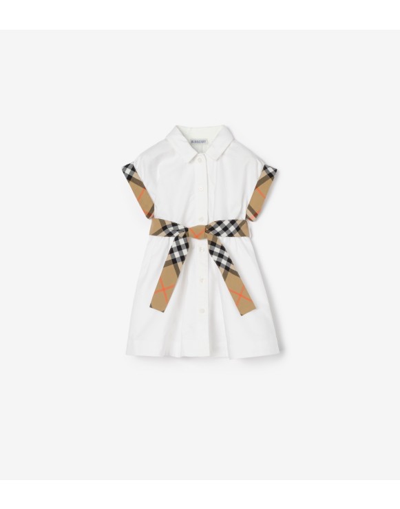 Check Trim Cotton Shirt Dress
