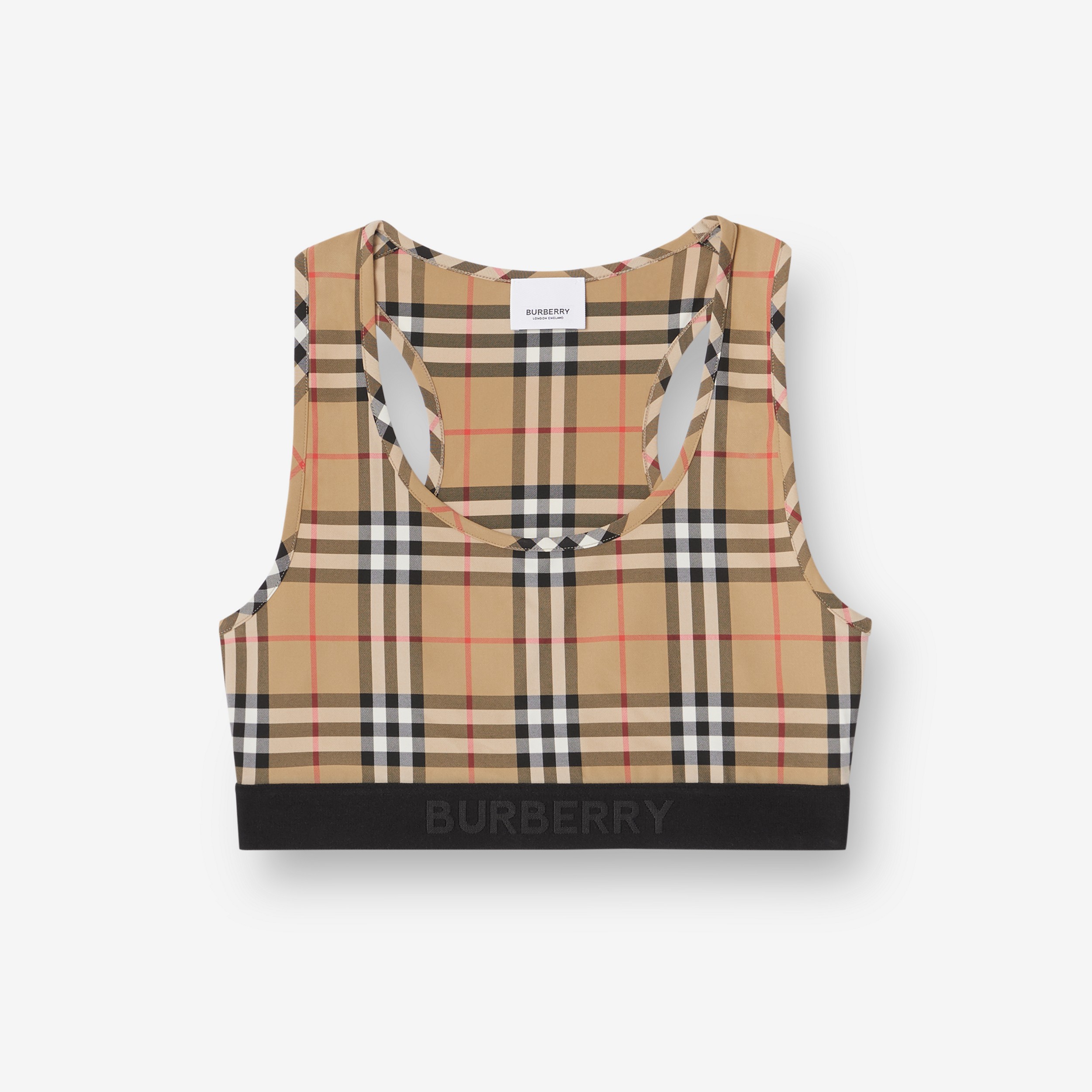 Logo Detail Vintage Check Bra Top in Archive Beige - Women | Burberry® Official - 3