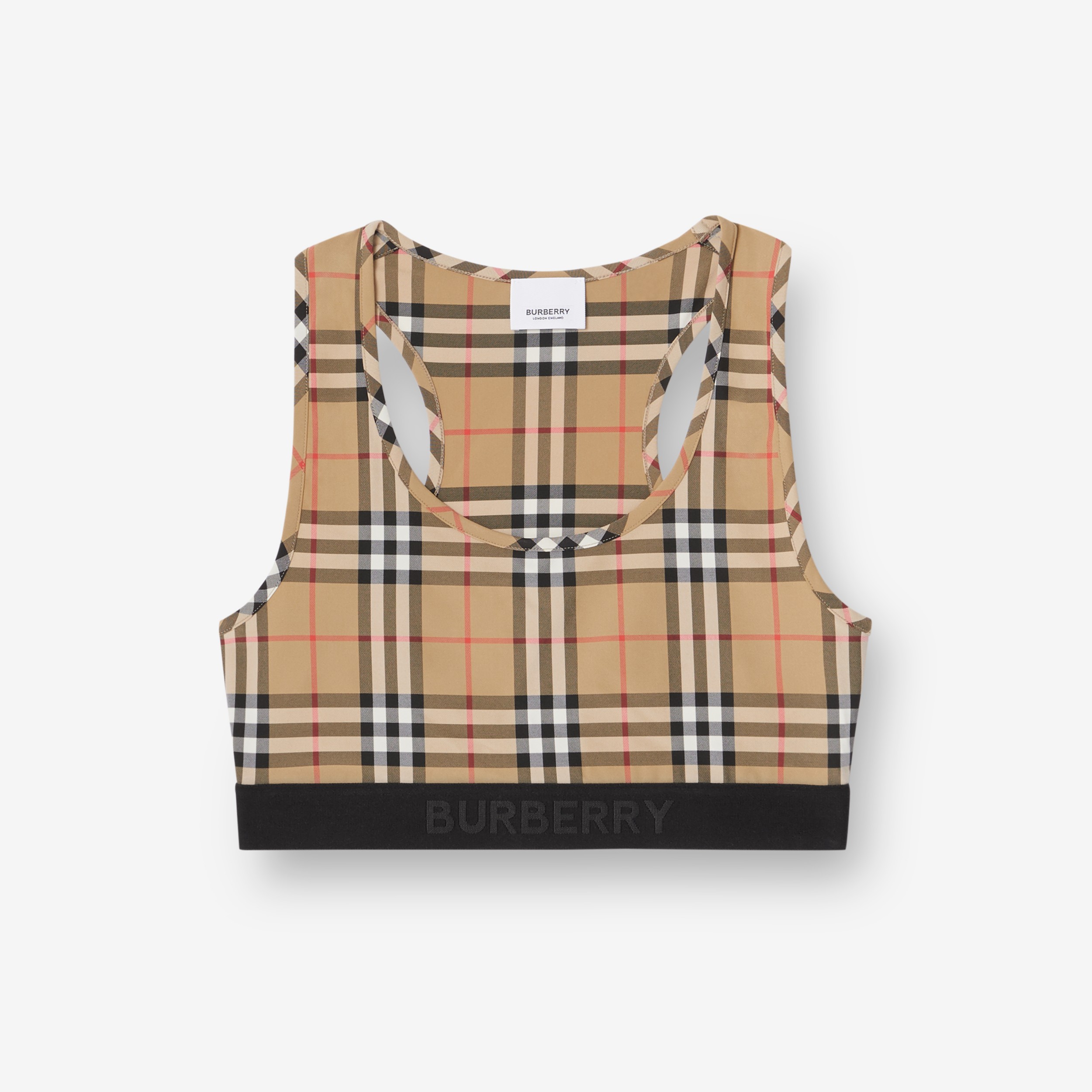 Logo Detail Vintage Check Bra Top in Archive Beige - Women | Burberry® Official - 3