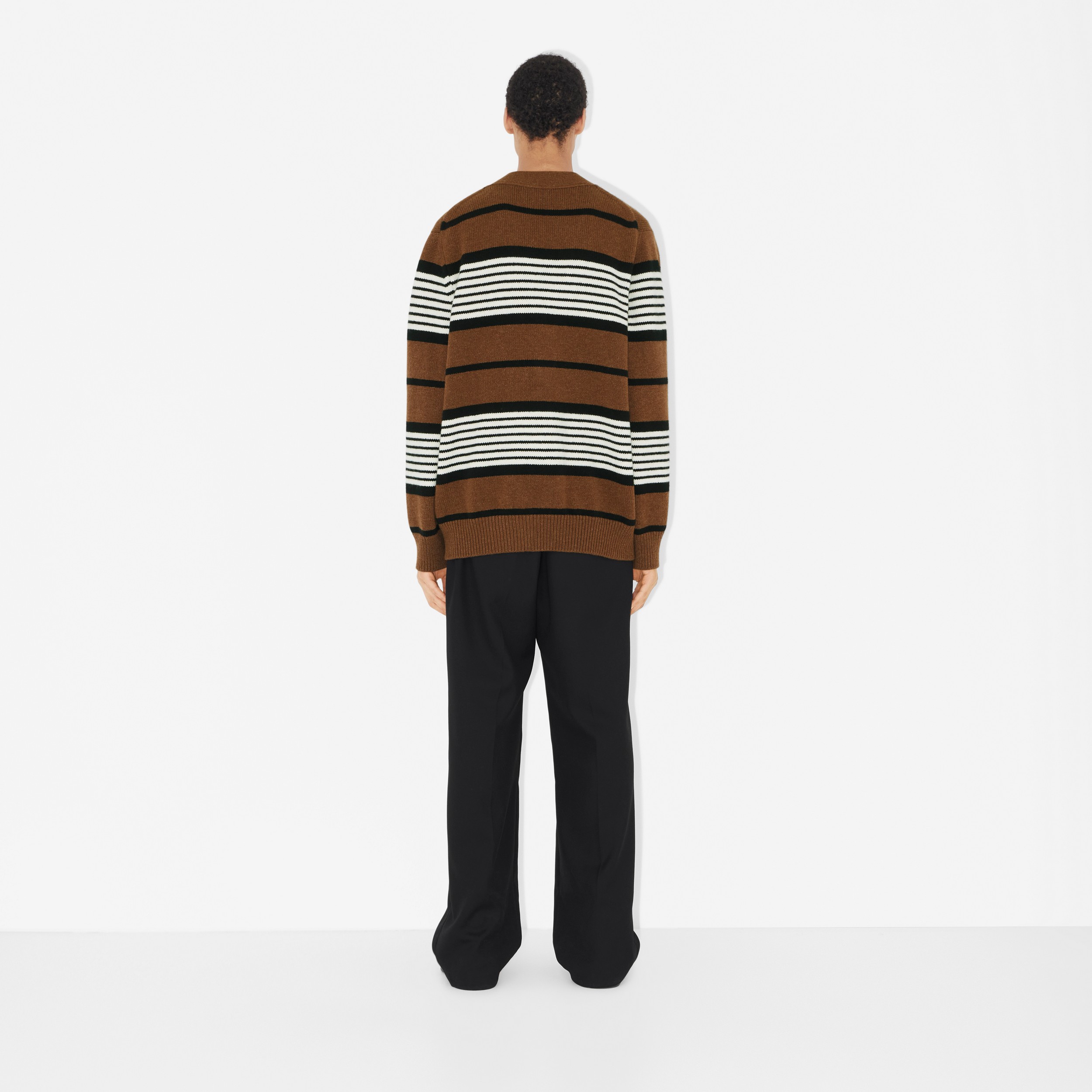 Striped Wool Cashmere Oversized Cardigan in Dark Birch Brown - Men | Burberry® Official - 4