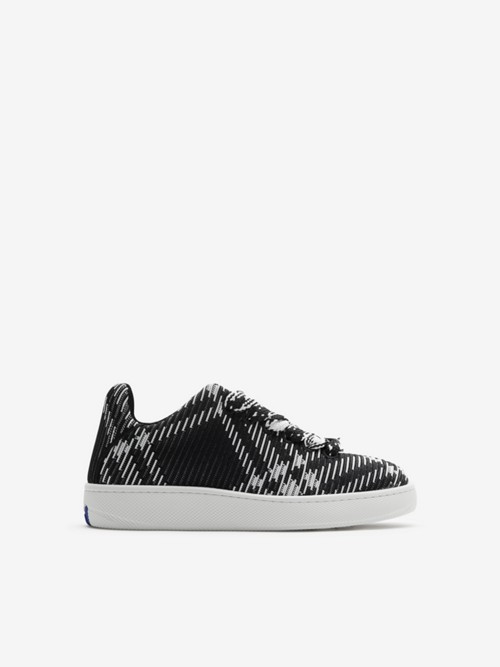 Shop Burberry Check Knit Box Sneakers In Black