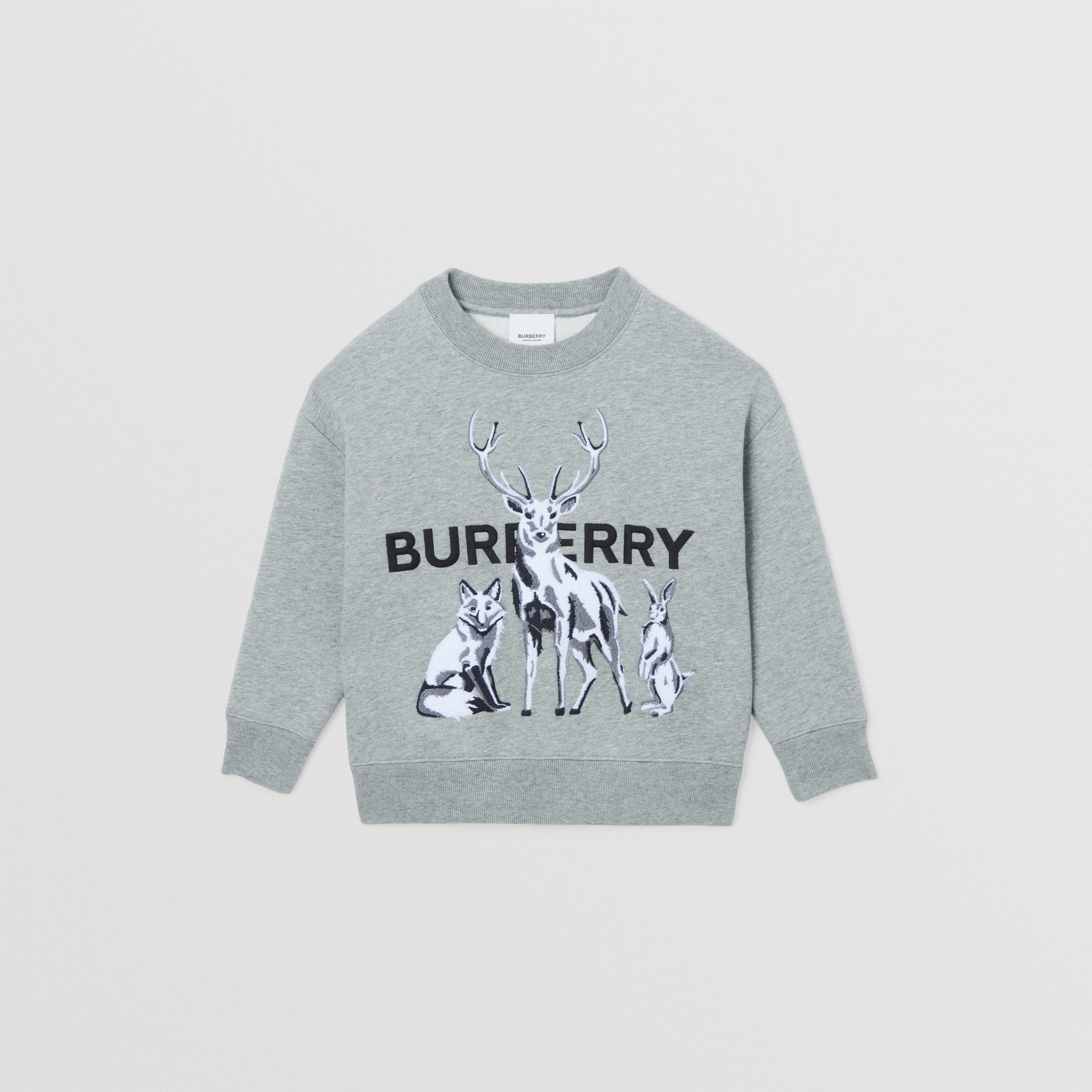 Animal Kingdom Embroidered Cotton Sweatshirt in Pale Grey Melange - Children | Burberry® Official - 1