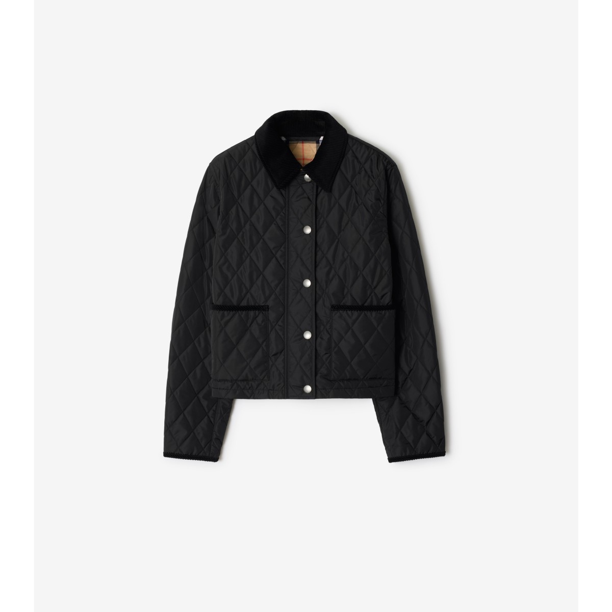  Check Cropped Quilted Nylon Jacket
