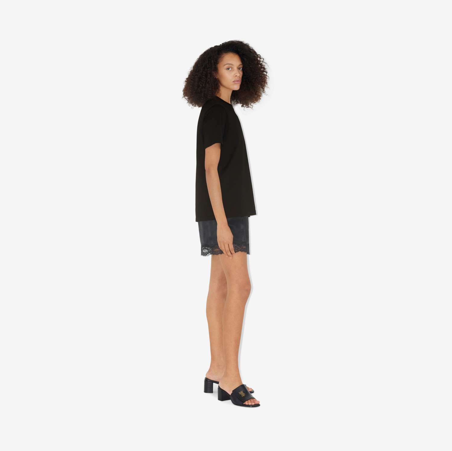 엠브로이더리 오크 리프 크레스트 코튼 티셔츠 (블랙) - 여성 | Burberry®