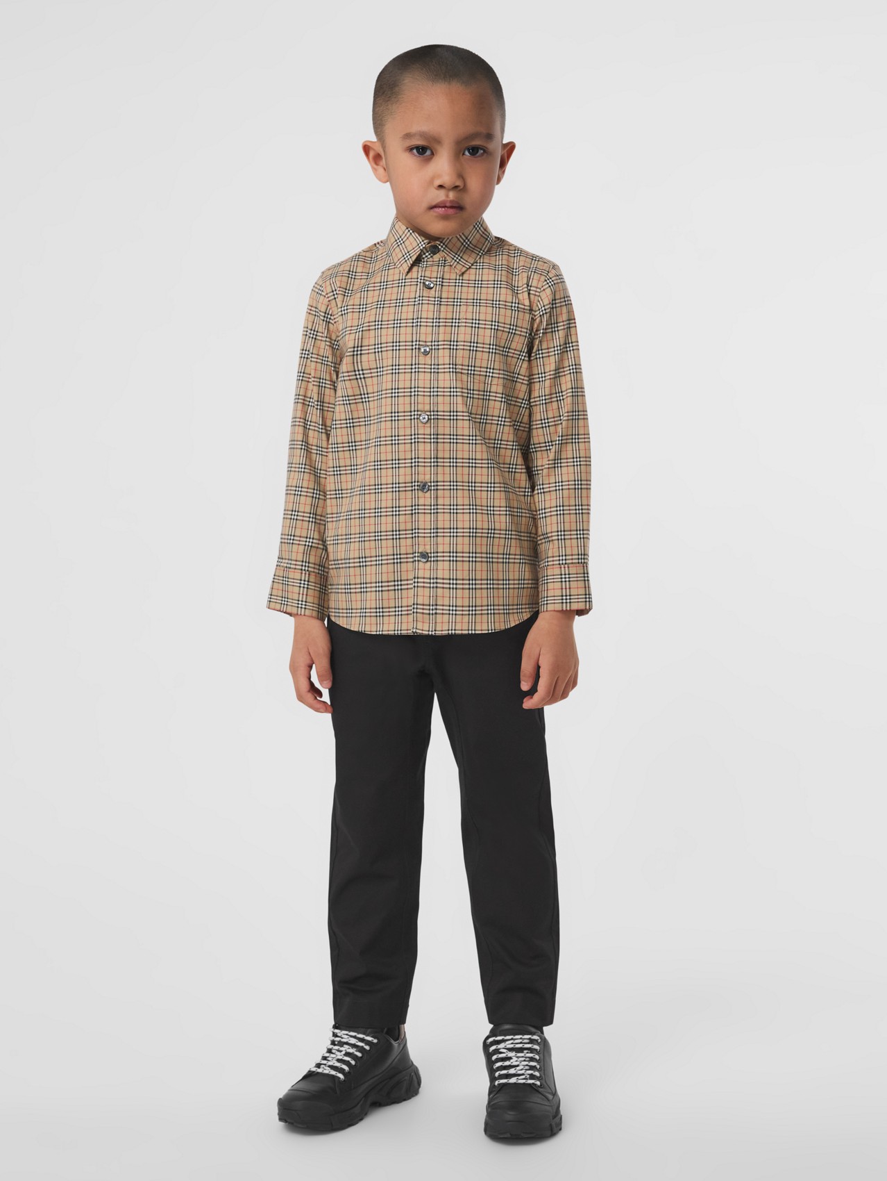 Check Stretch Cotton Shirt in Archive Beige