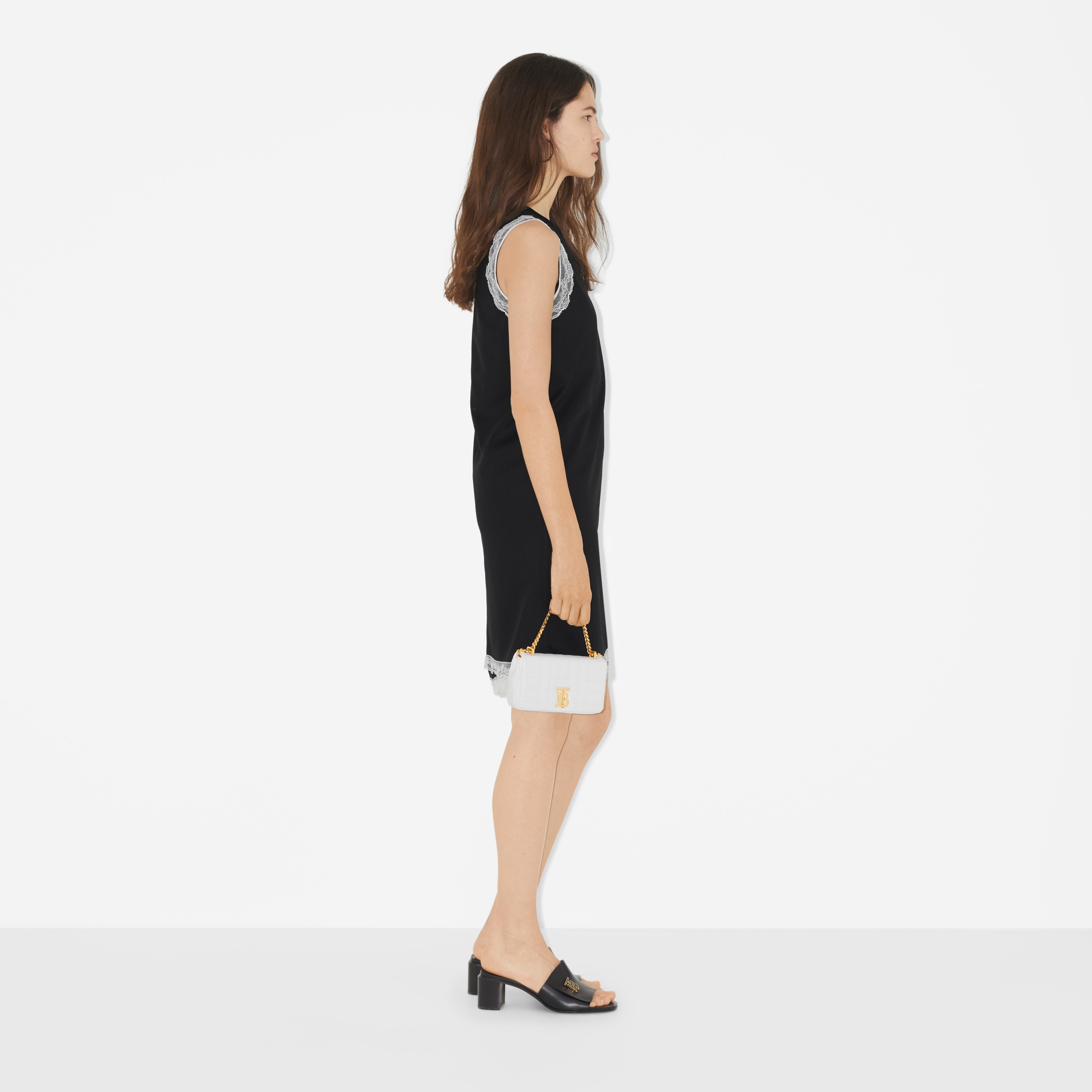Sleeveless Lace Trim Mesh Dress in Black - Women | Burberry® Official - 3