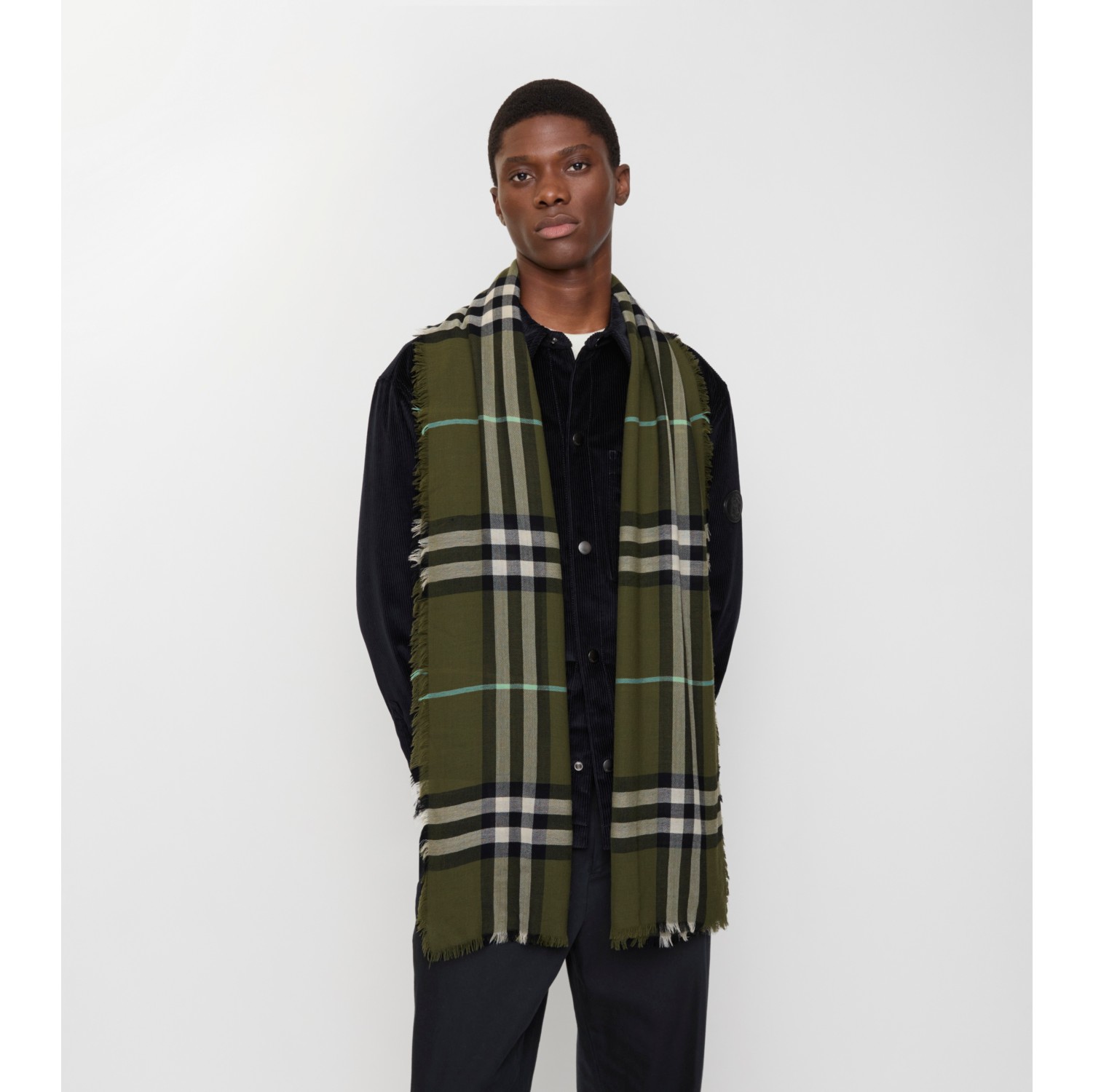 Wide Check Wool Scarf
