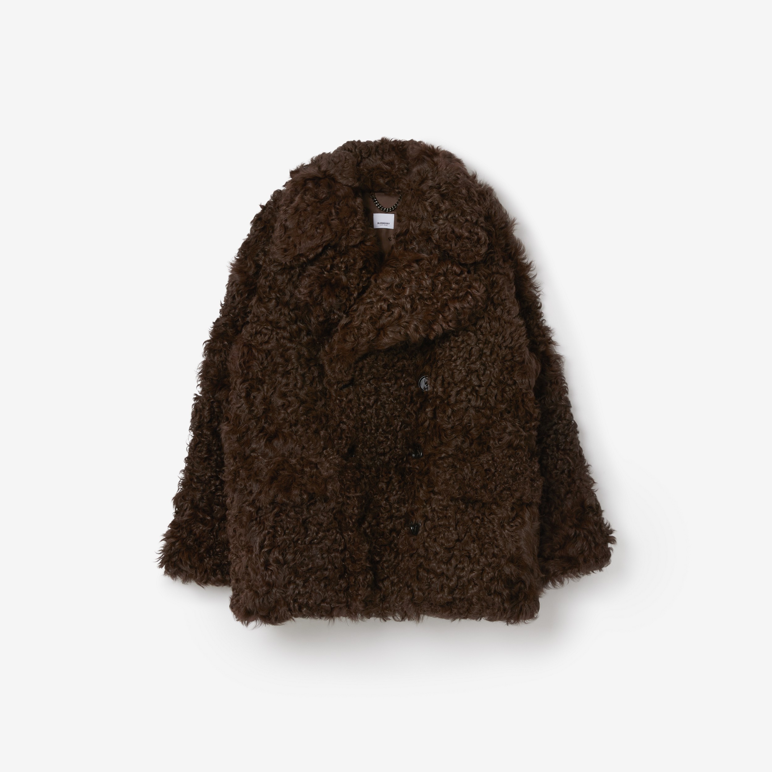 Pea coat de shearling com lapelas exageradas (Marrom) - Homens | Burberry® oficial - 1