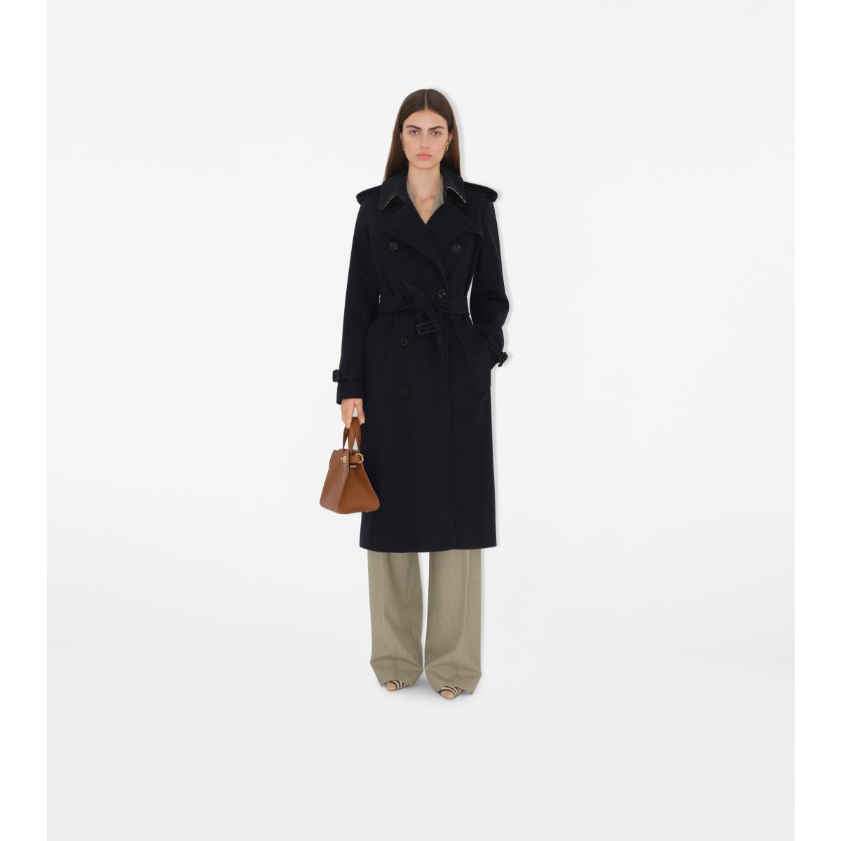  Check Long Cashmere Kensington Trench Coat