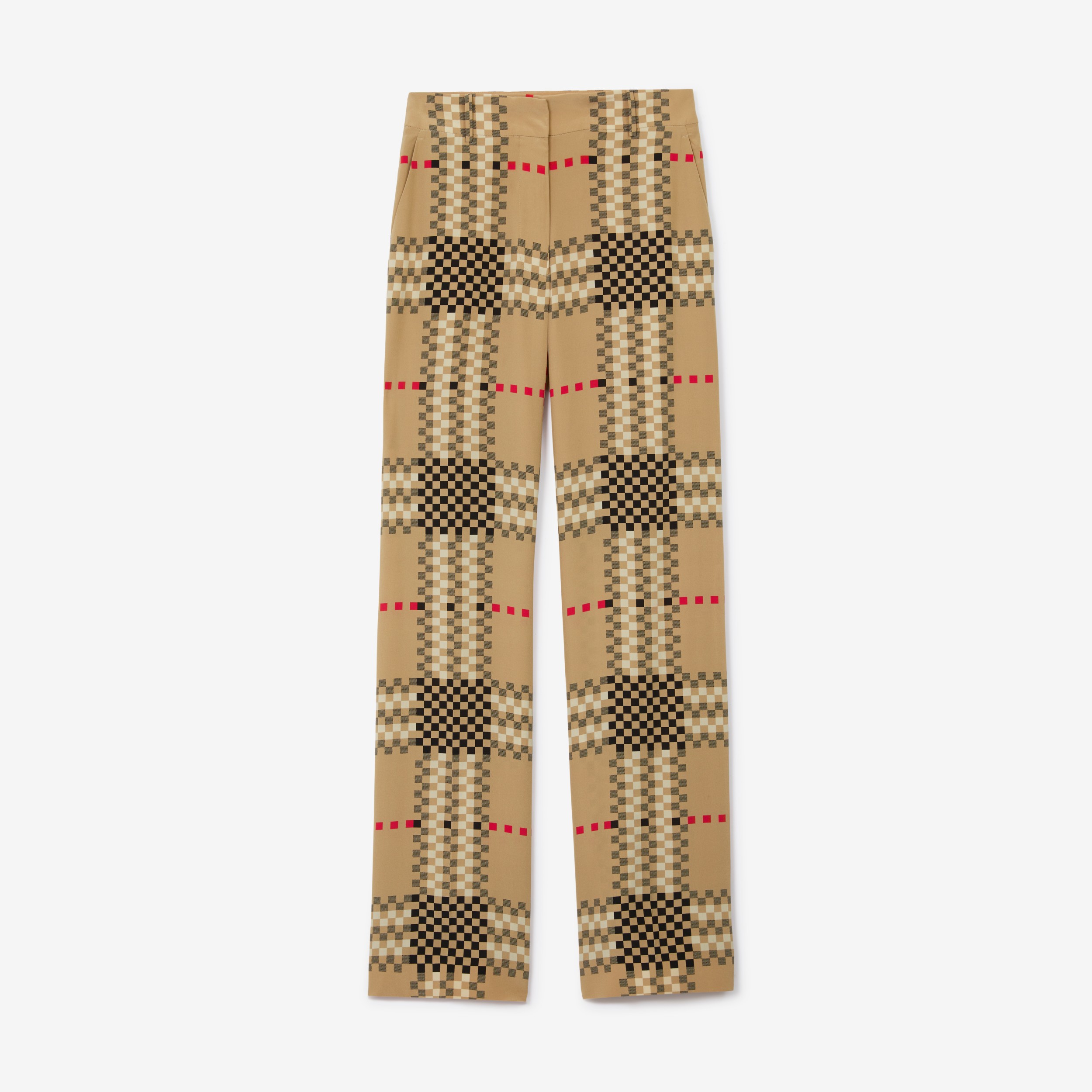 Pixel Check Silk Crepe de Chine Wide-leg Trousers in Archive Beige - Women  | Burberry® Official