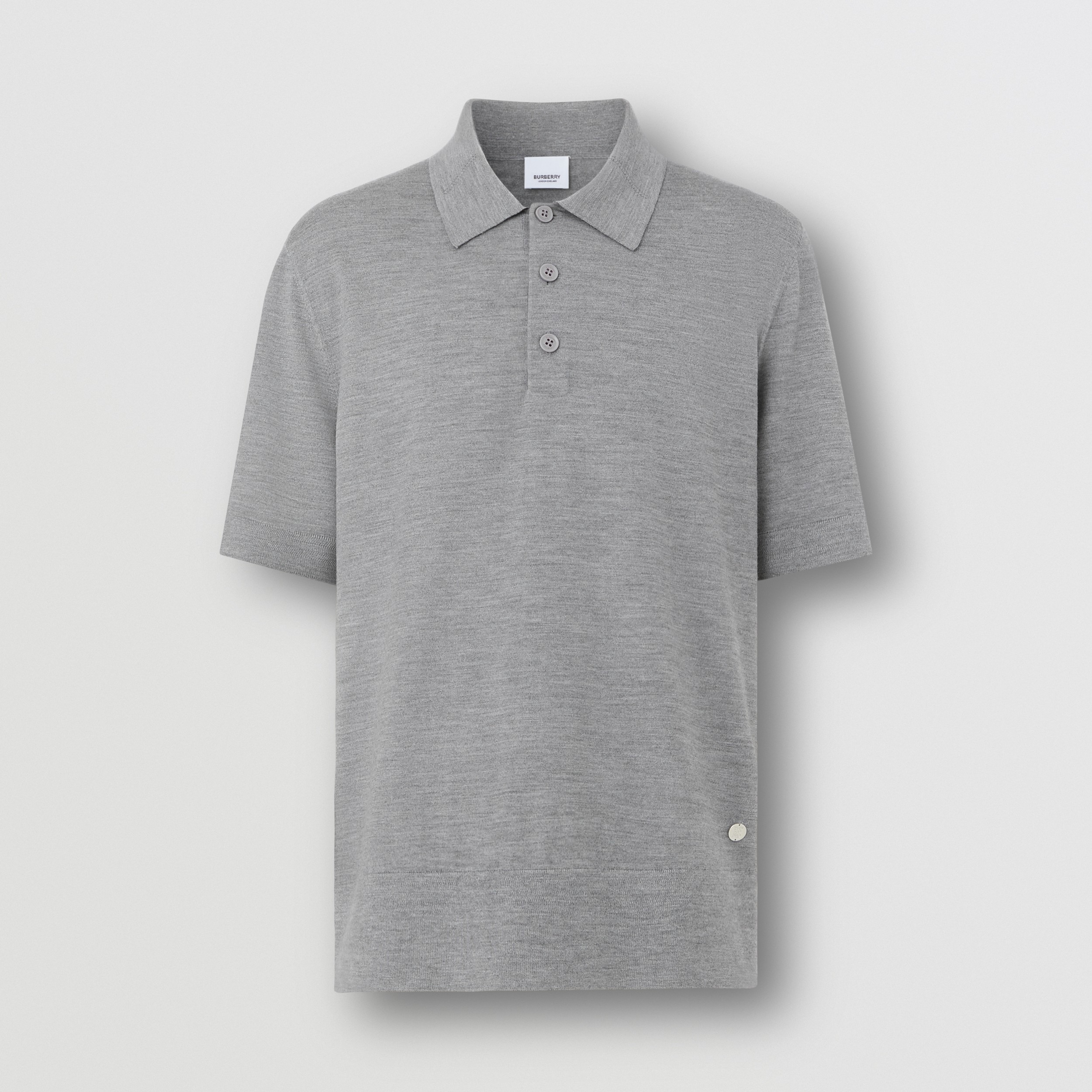 Monogram Motif Wool Silk Blend Polo Shirt in Ash Grey - Men | Burberry® Official - 4