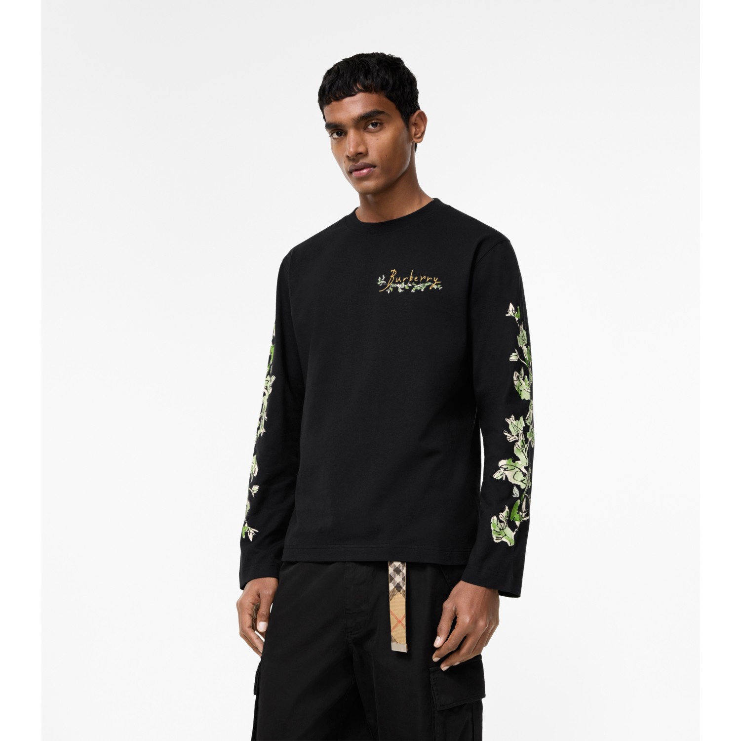 Long-sleeve Brave Little Tree Cotton T-shirt in Black - Men