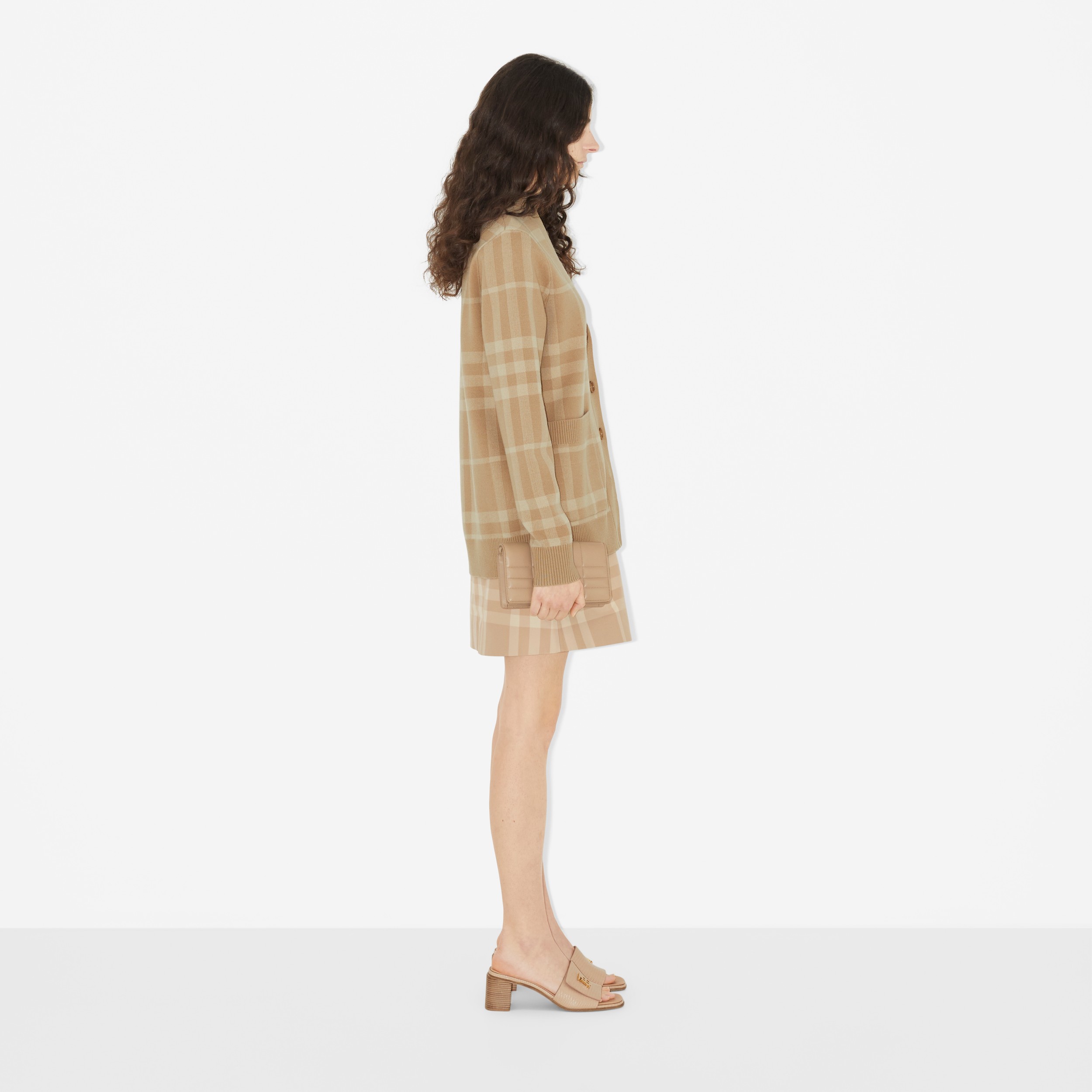 Check Wool Cashmere Jacquard Cardigan in Soft Fawn - Women | Burberry® Official - 3