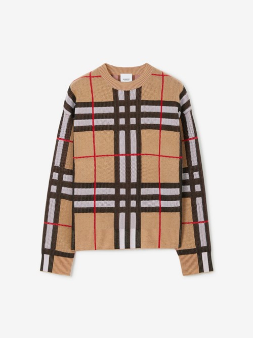 Burberry Check Cotton Blend Sweater In Neutral