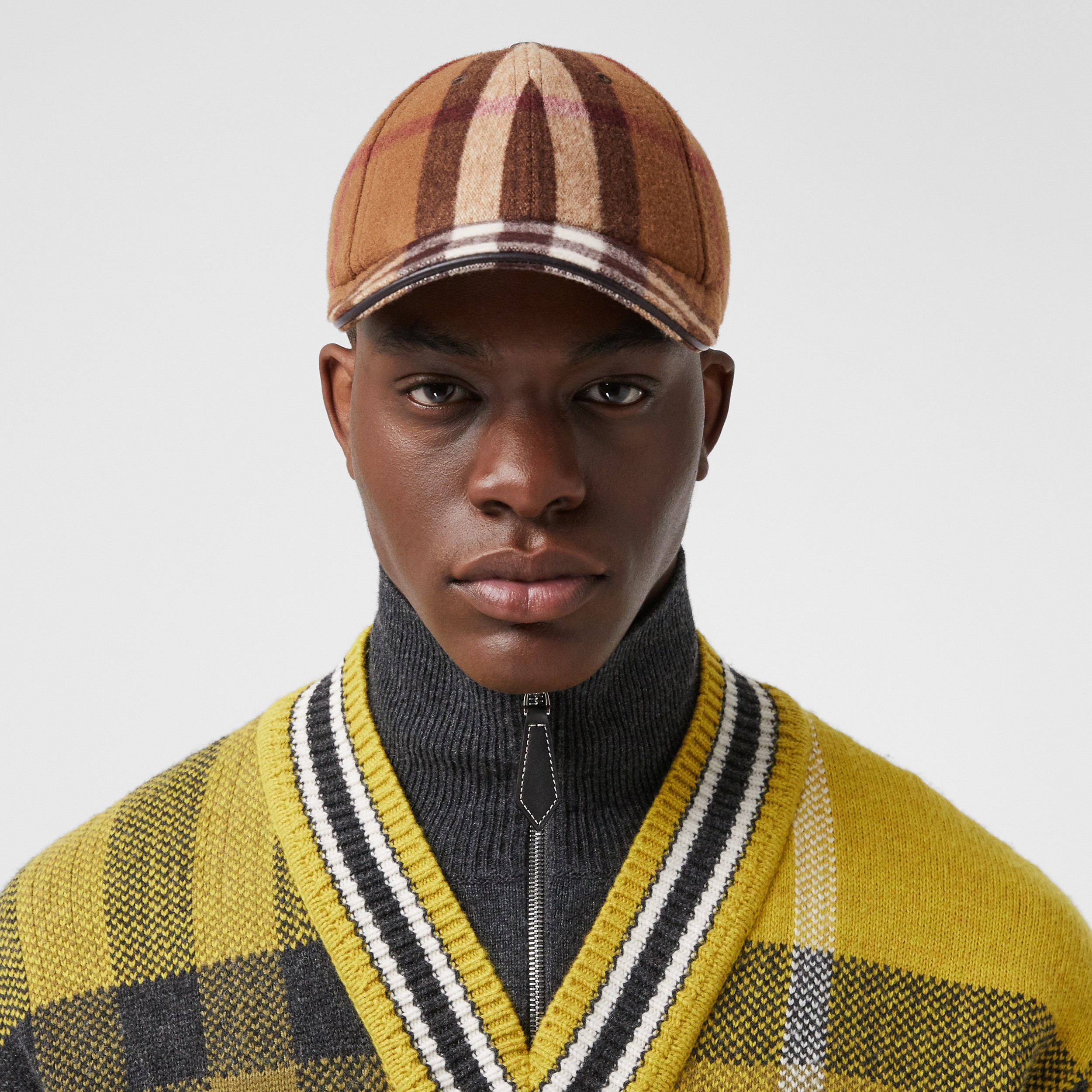 Exaggerated Check Wool Baseball Cap in Birch Brown | Burberry® Official - 3