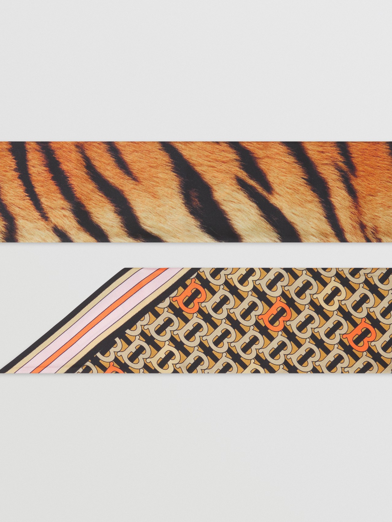 Skinny scarf de seda com estampa de tigre in Laranja