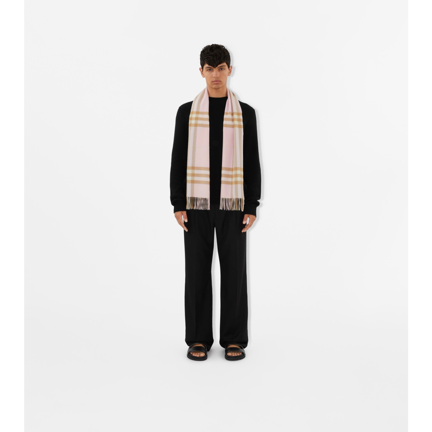 Check Cashmere Scarf in Alabaster