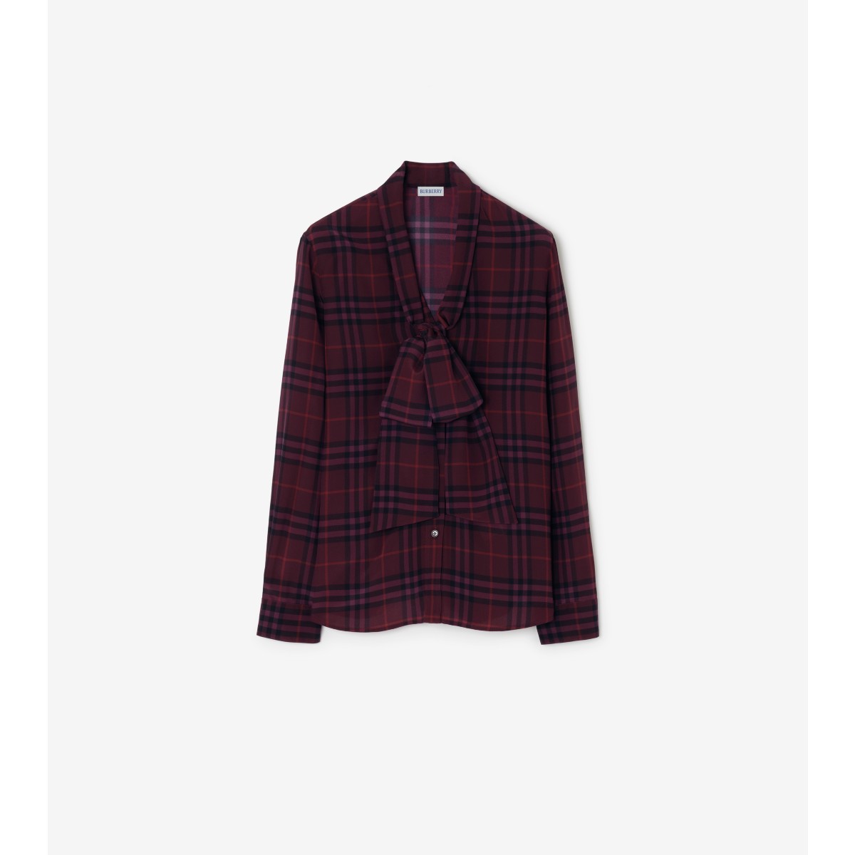  Check Silk Scarf Blouse