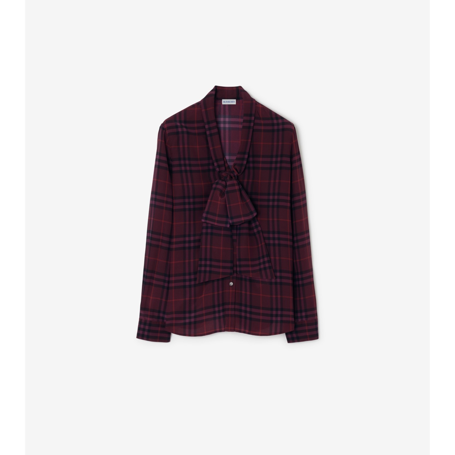 Check Silk Scarf Blouse