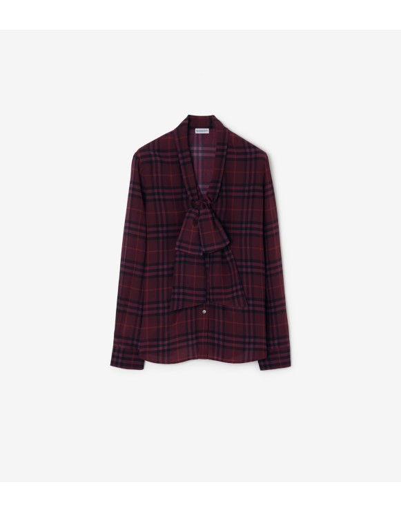 Check Silk Scarf Blouse