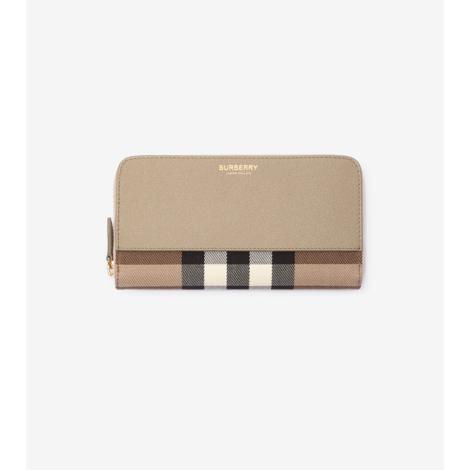Large Check and Leather Zip Wallet