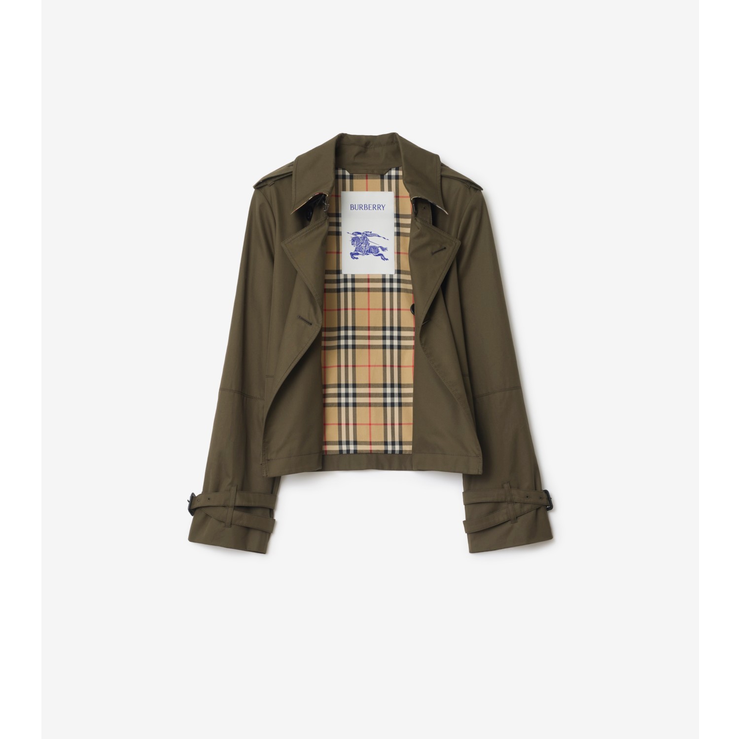 Cropped Tropical Gabardine Trench Jacket in Juniper green - Women, Cotton | Burberry® Official