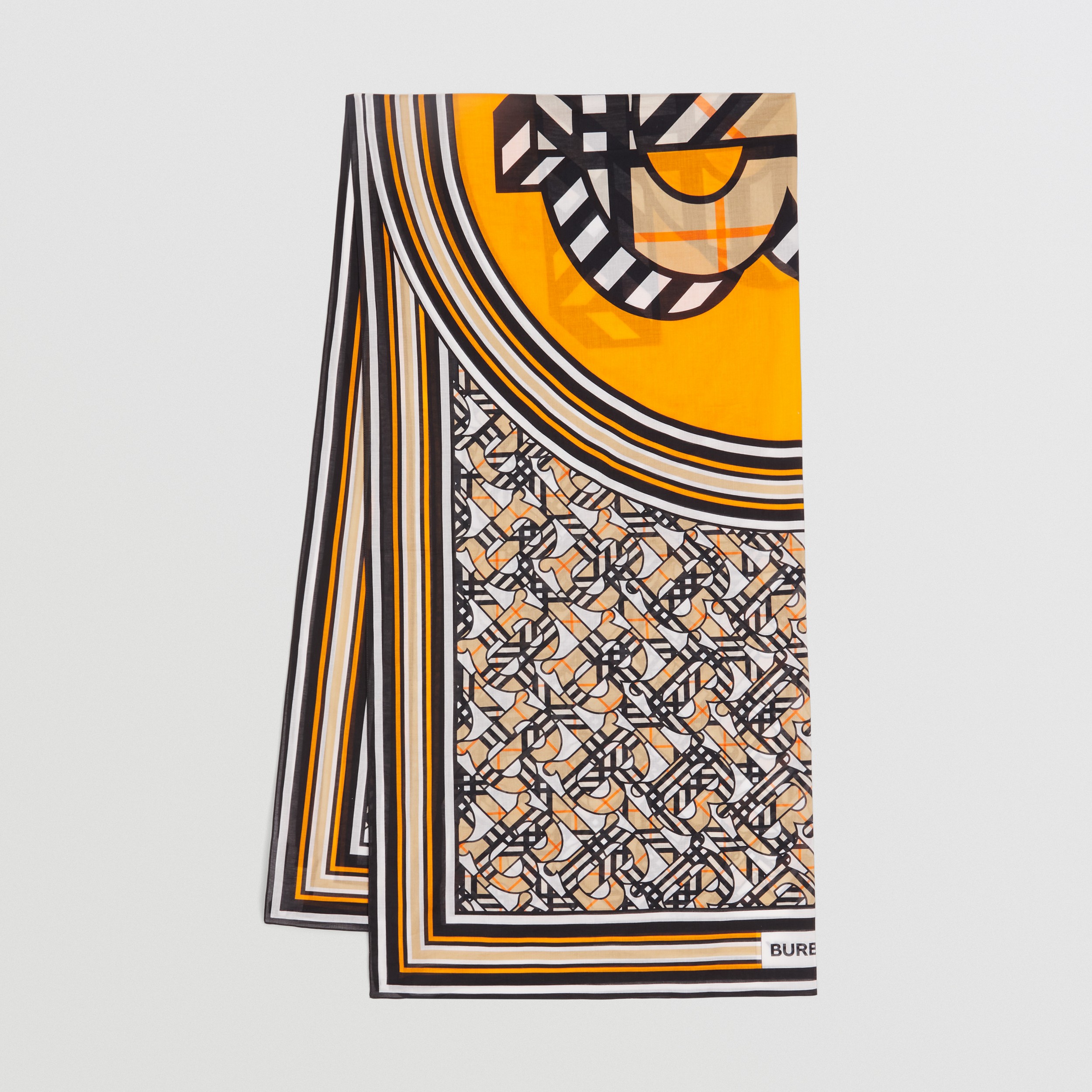 Monogram Print Cotton Sarong in Bright Orange | Burberry® Official - 1