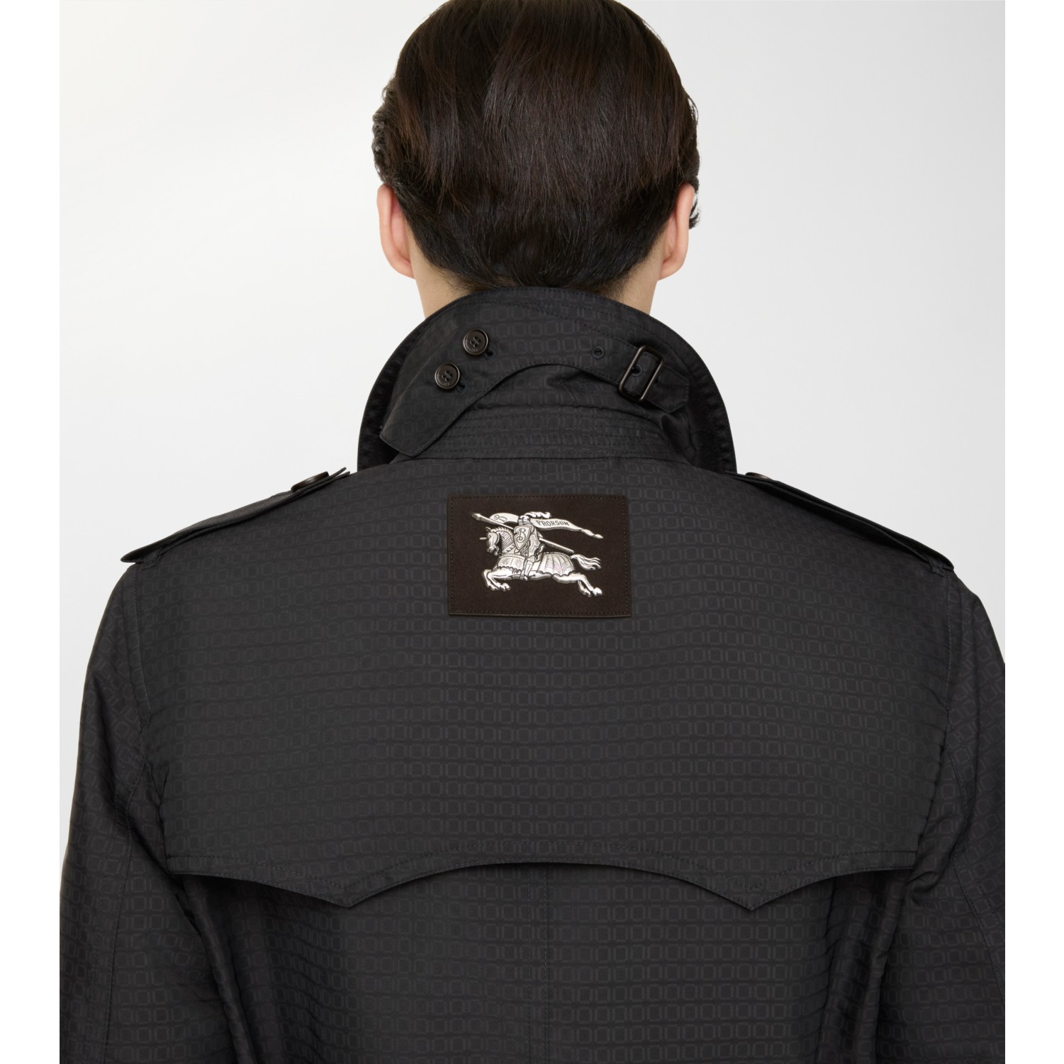 Long Geometric Nylon Blend Foxfield Trench Coat in Black/shade brown - Men | Burberry® Official